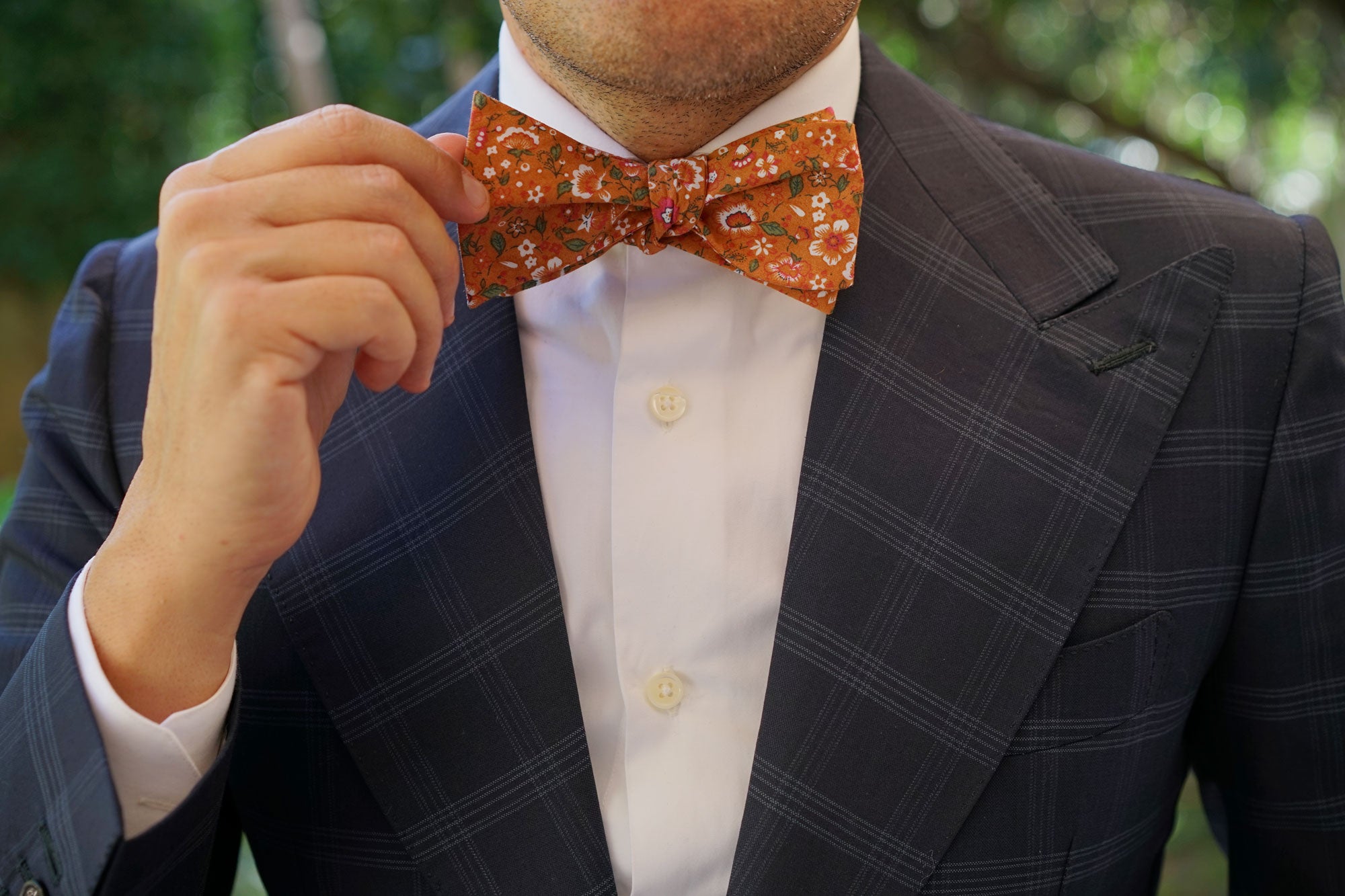 Terracotta Orange Floral Self Bow Tie