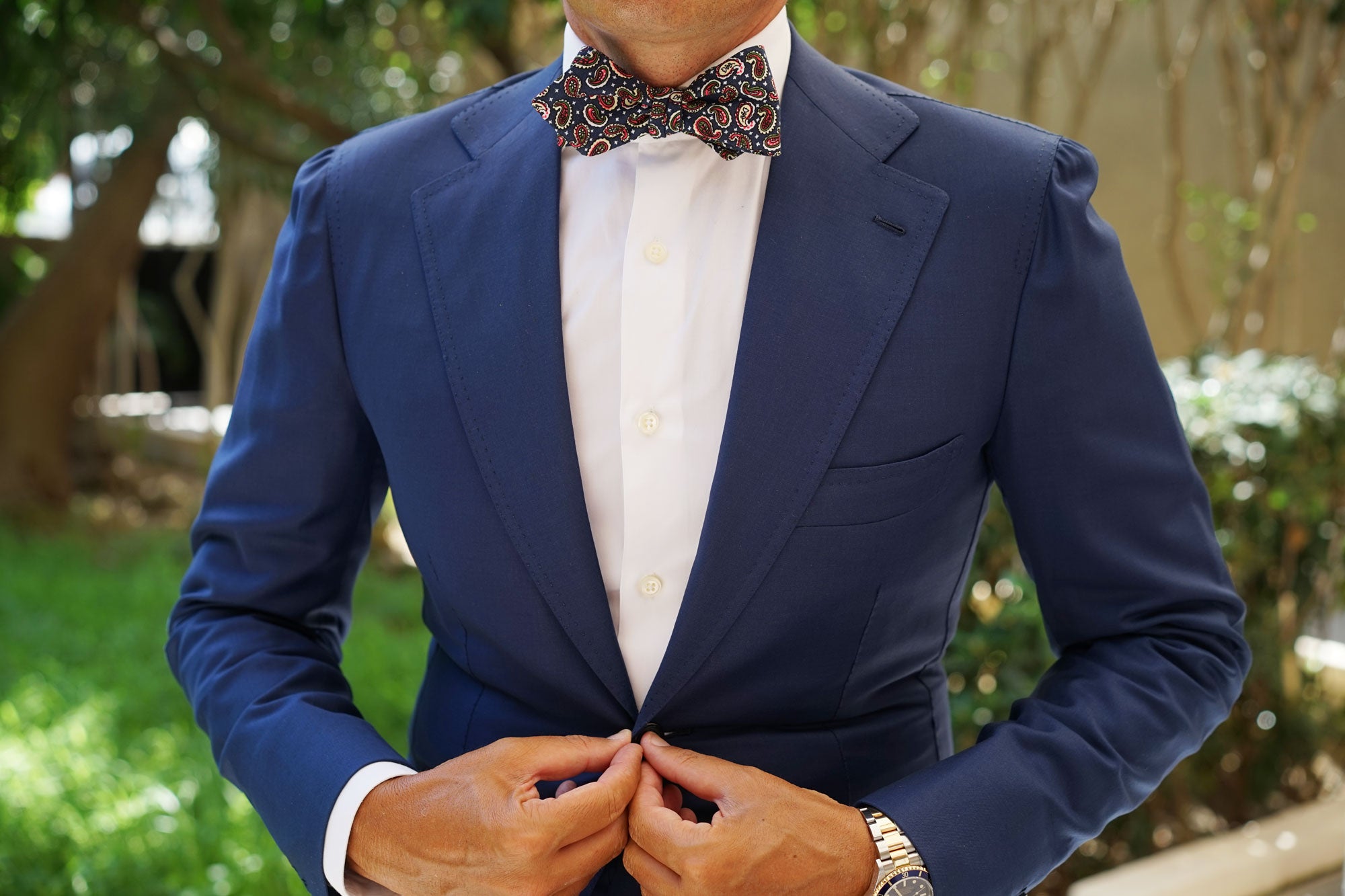 Prague Paisley Blue Floral Diamond Self Bow Tie