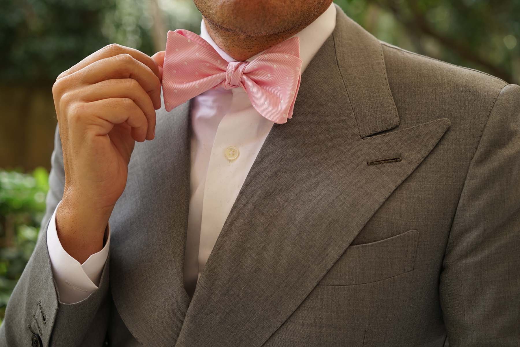 Soft Pink Polka Dots Self Bow Tie