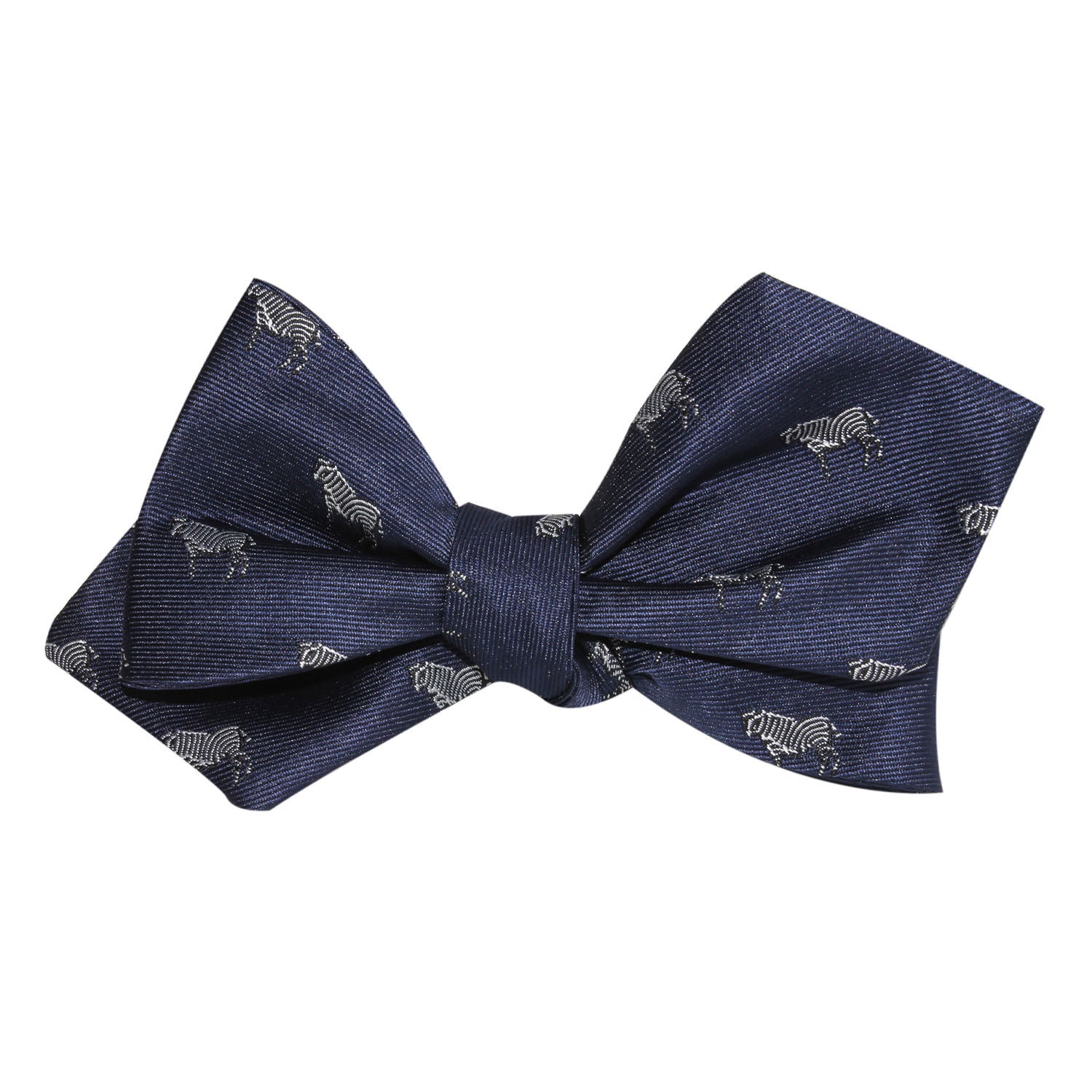 Navy Blue Zebra Self Tie Diamond Tip Bow Tie