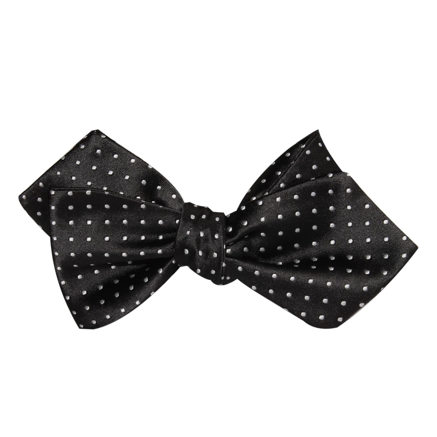 Black with Small White Polka Dots Self Tie Diamond Tip Bow Tie