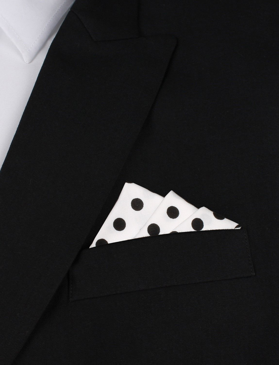 White Cotton with Large Black Polka Dots Pocket Square