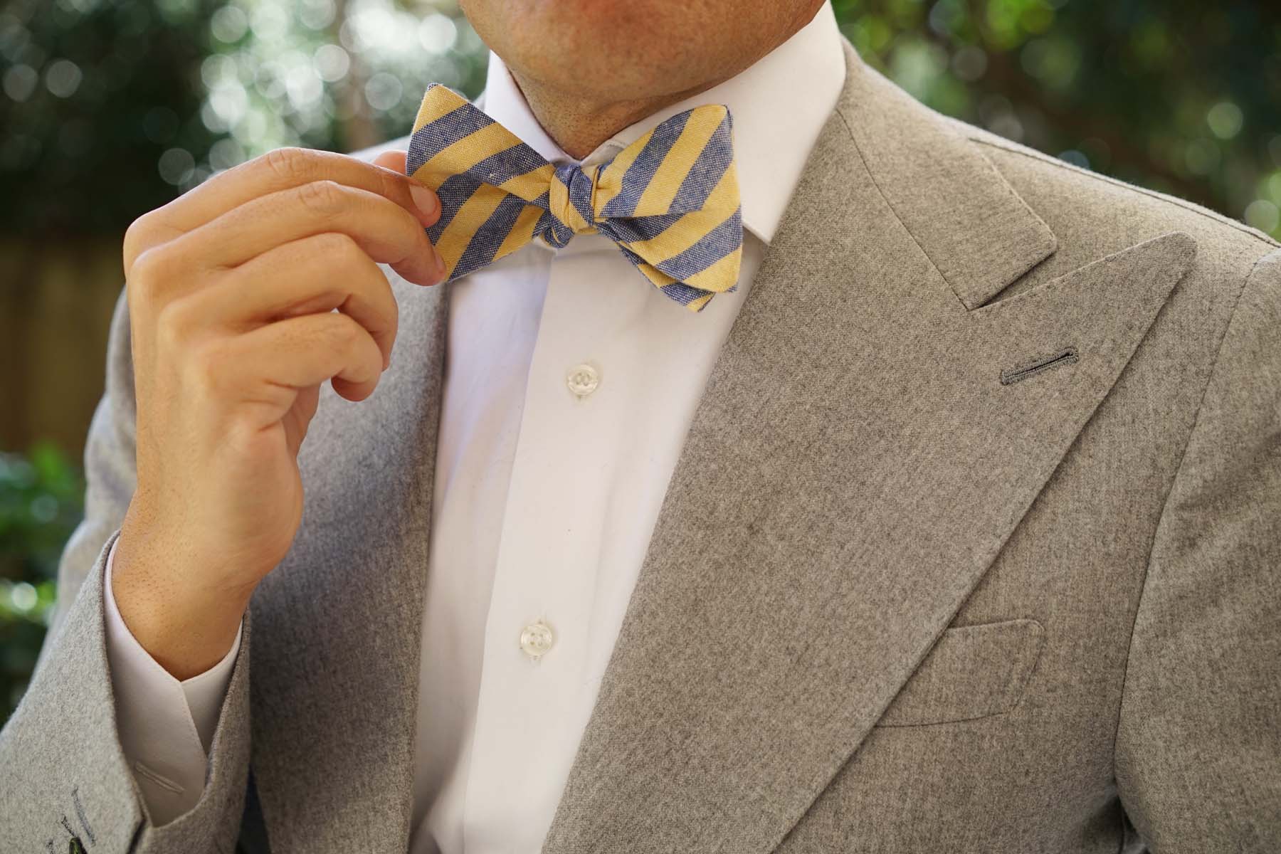 Yellow & Blue Bengal Linen Self Bow Tie