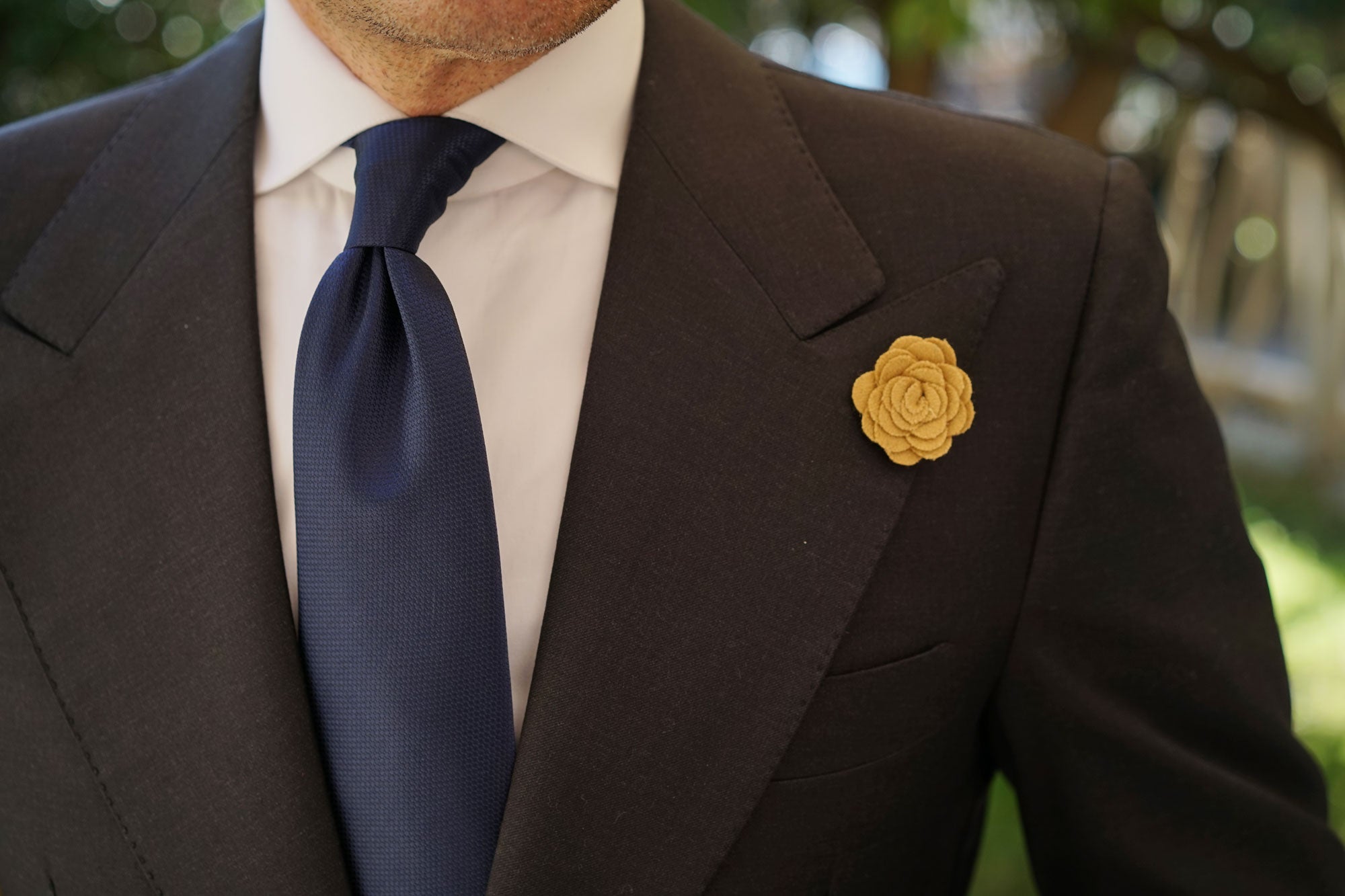 Khaki Wool Flower Lapel Pin