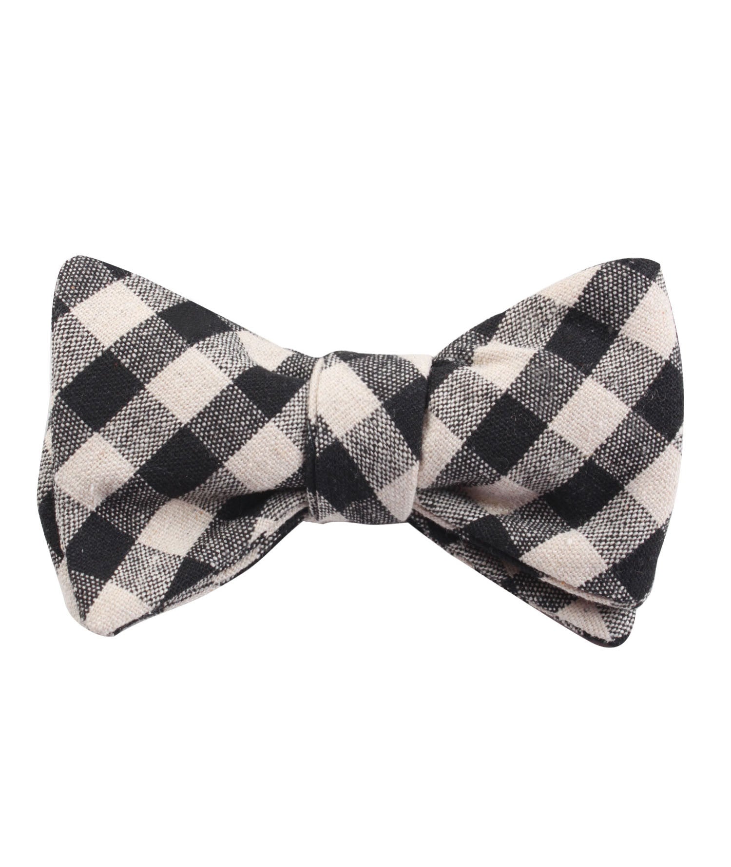 Khaki & Black Gingham Linen Self Bow Tie