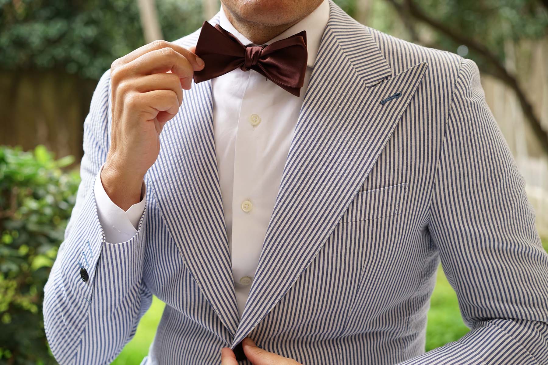 Cocoa Brown Satin Self Bow Tie