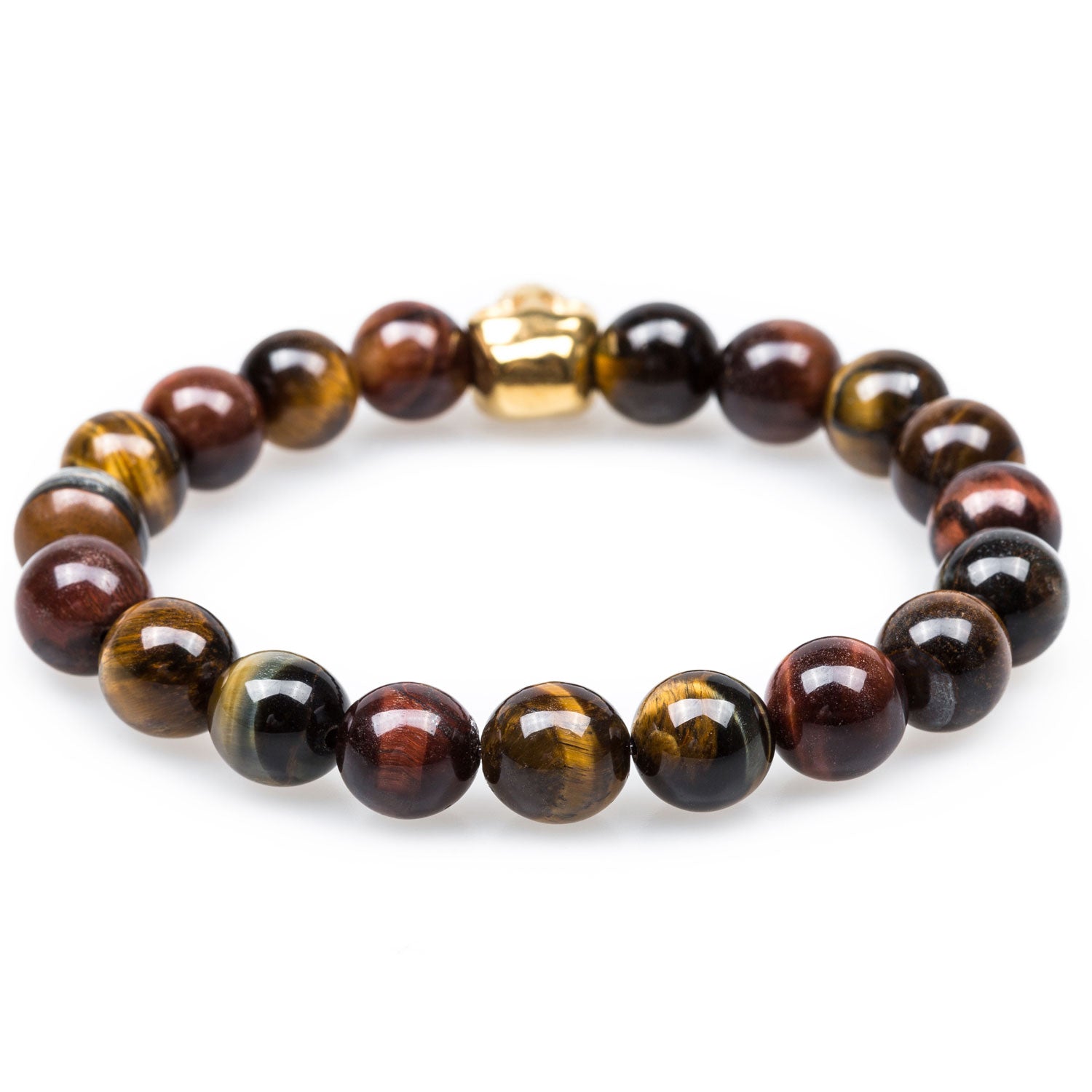 Metamorphic Tiger's Eye Gold Skull Bracelet