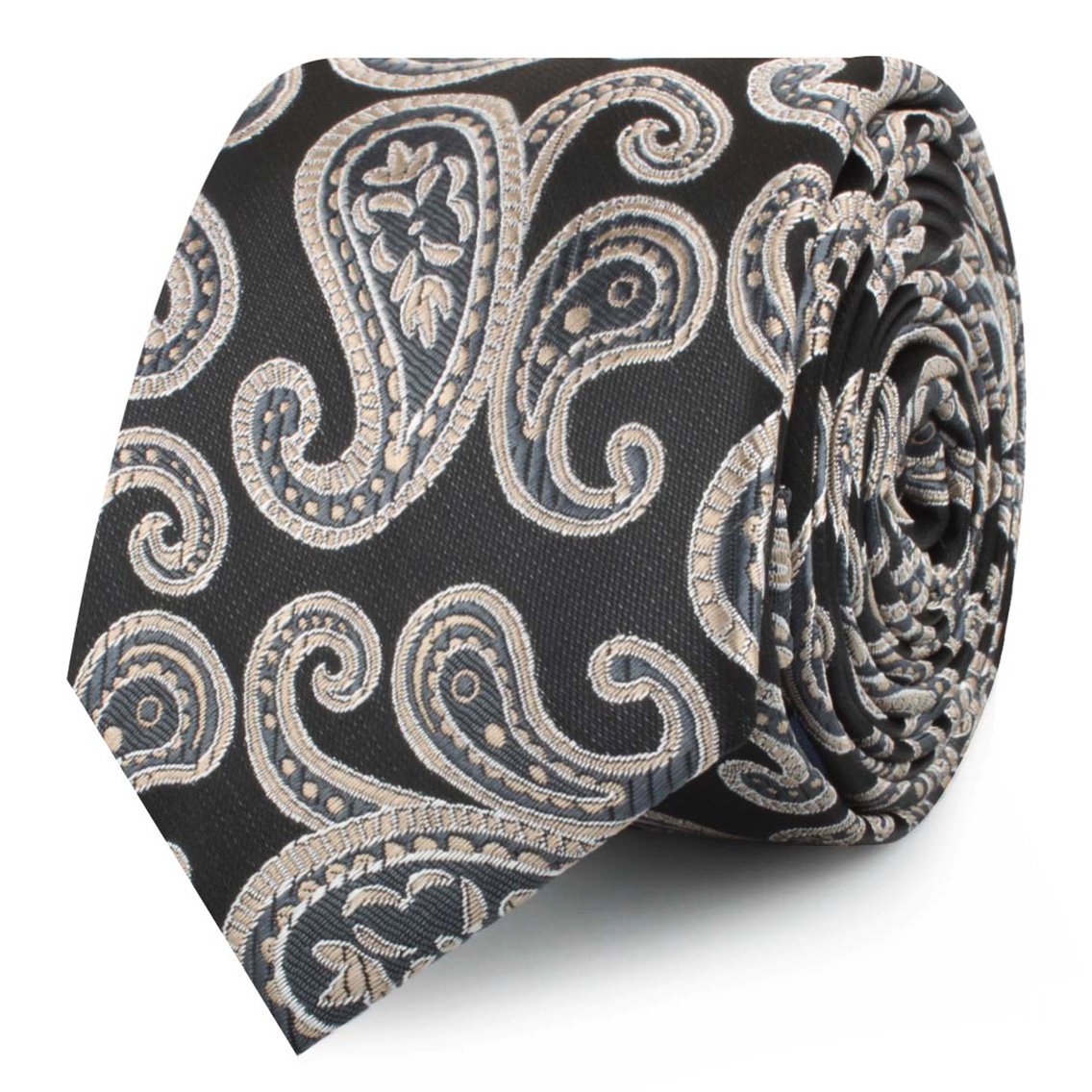 King of Persia Black Paisley Skinny Tie