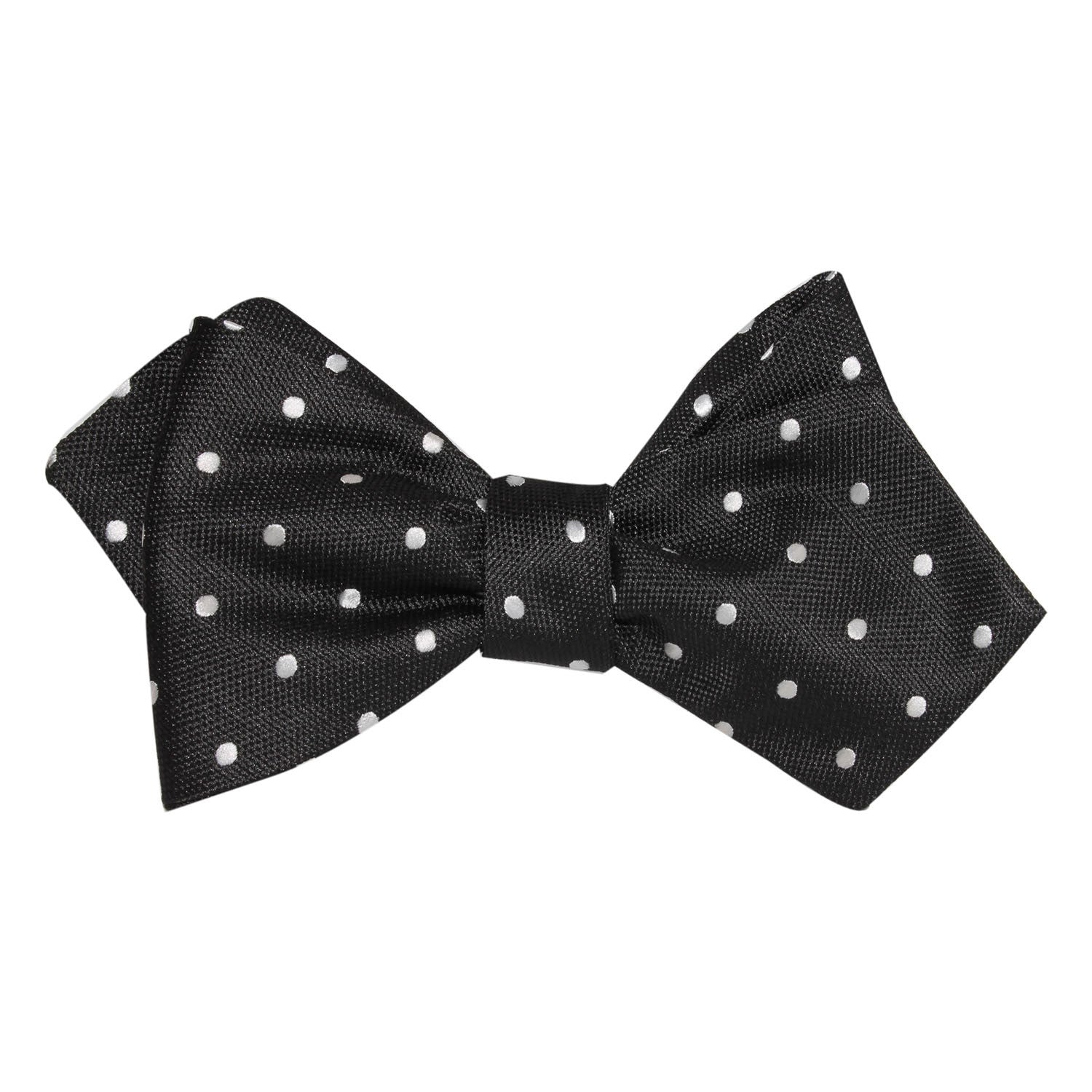 Coal Black with White Polka Dots Self Tie Diamond Tip Bow Tie