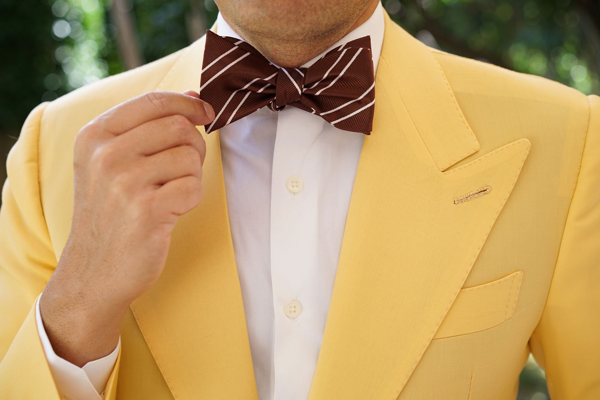 Chocolate Brown Double Stripe Self Bow Tie