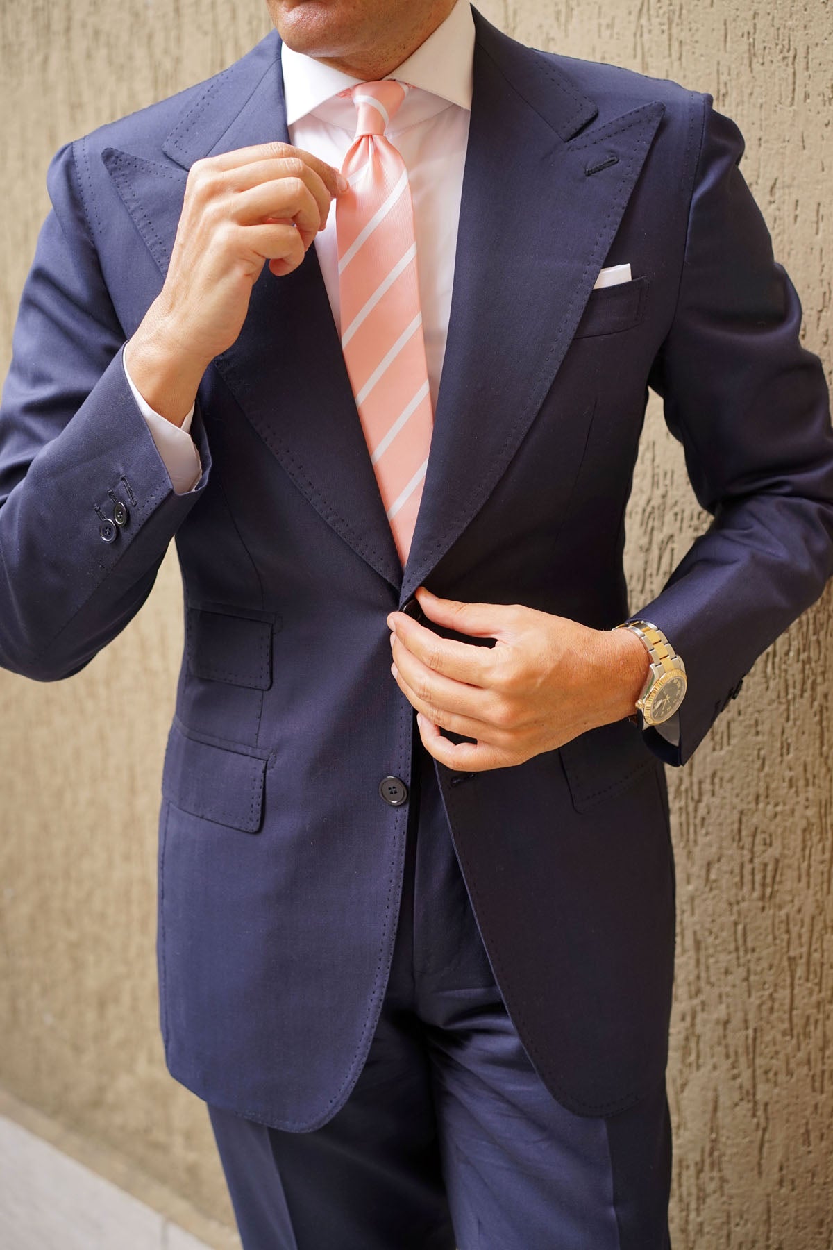 Peach Striped Skinny Tie