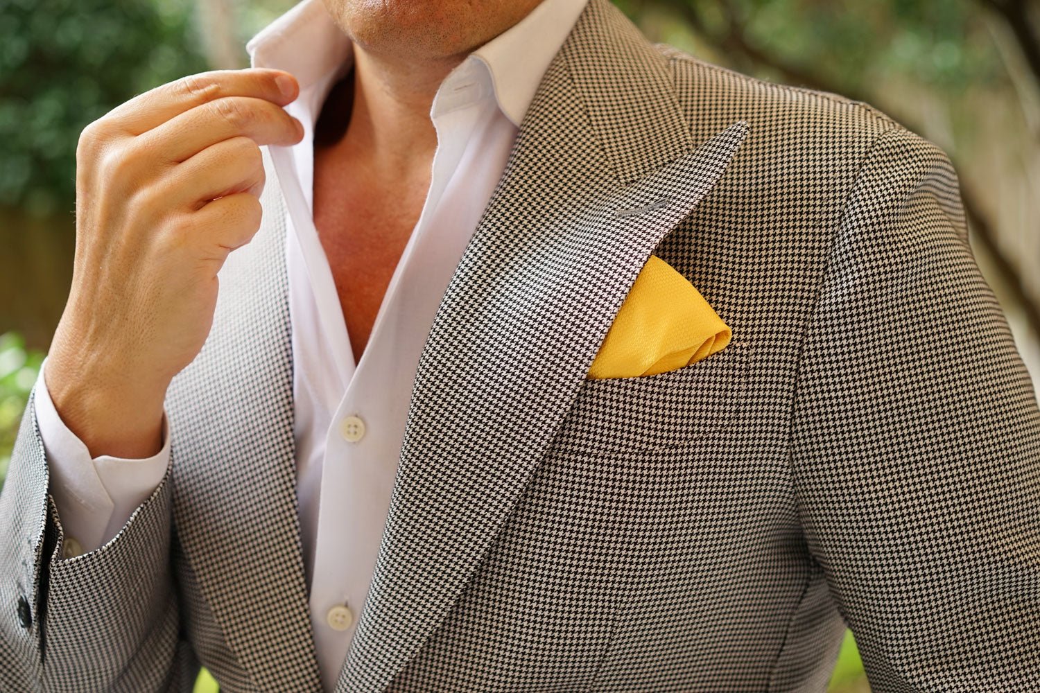 Sunflower Yellow Basket Weave Pocket Square