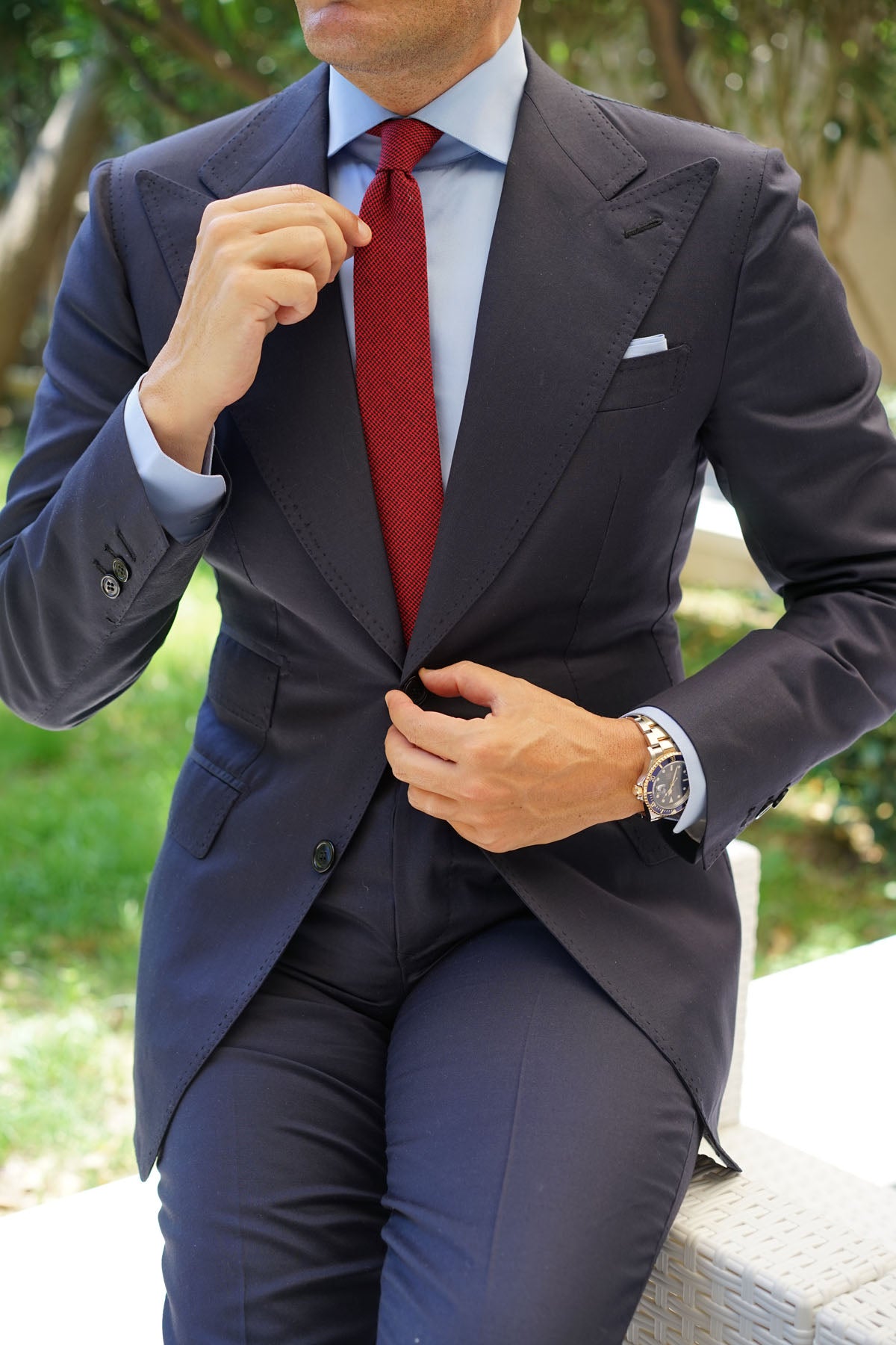 Red & Black Houndstooth Cotton Skinny Tie