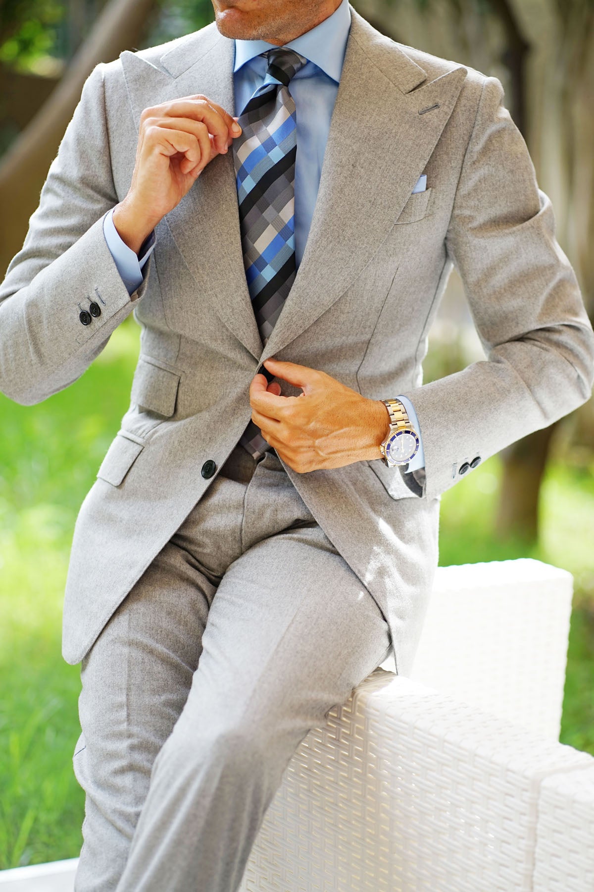 Black Grey Silver Blue Pattern Necktie