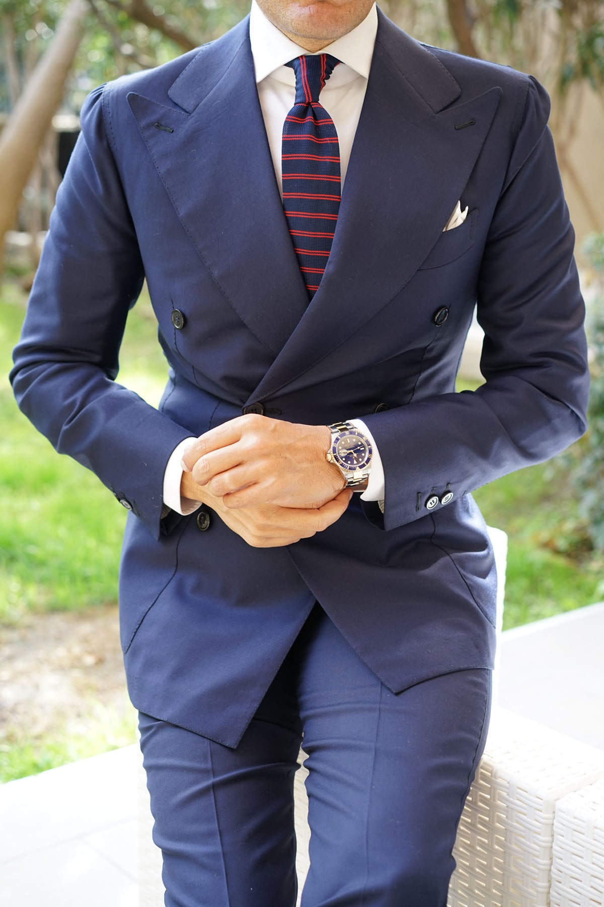 Lester Navy Blue with Red Striped Knitted Tie