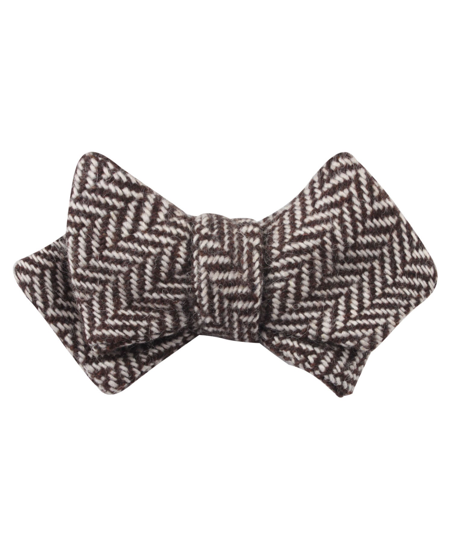 Brown Chevron Wool Diamond Self Bow Tie