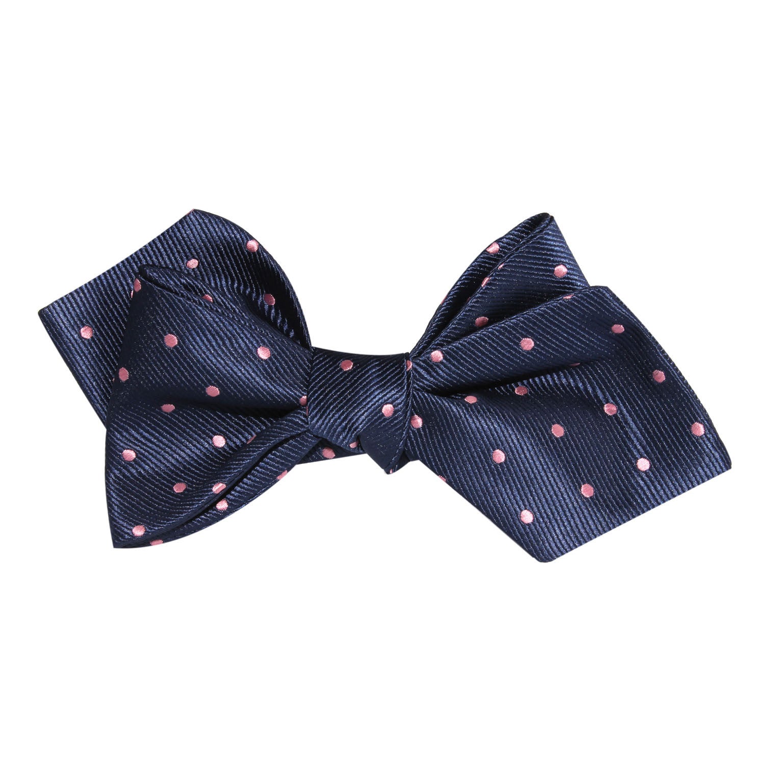 Navy Blue with Pink Polka Dots Self Tie Diamond Tip Bow Tie