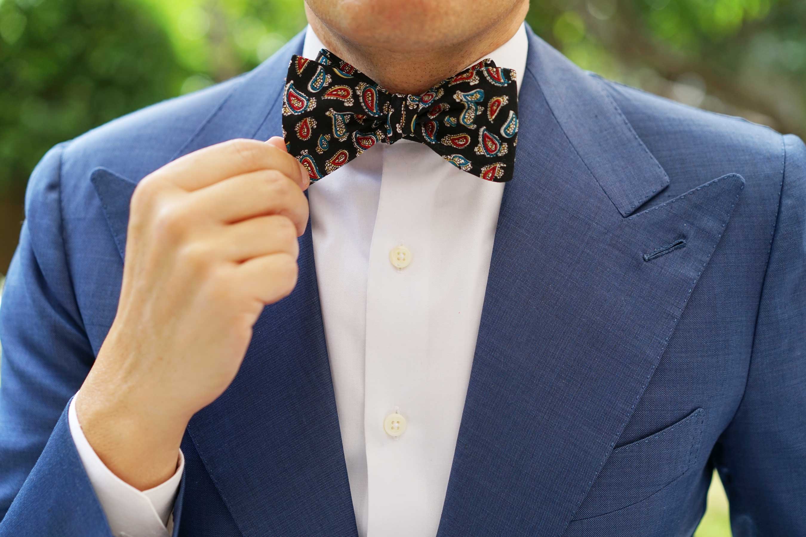 Black Twisted Teardrop Paisley Self Bow Tie