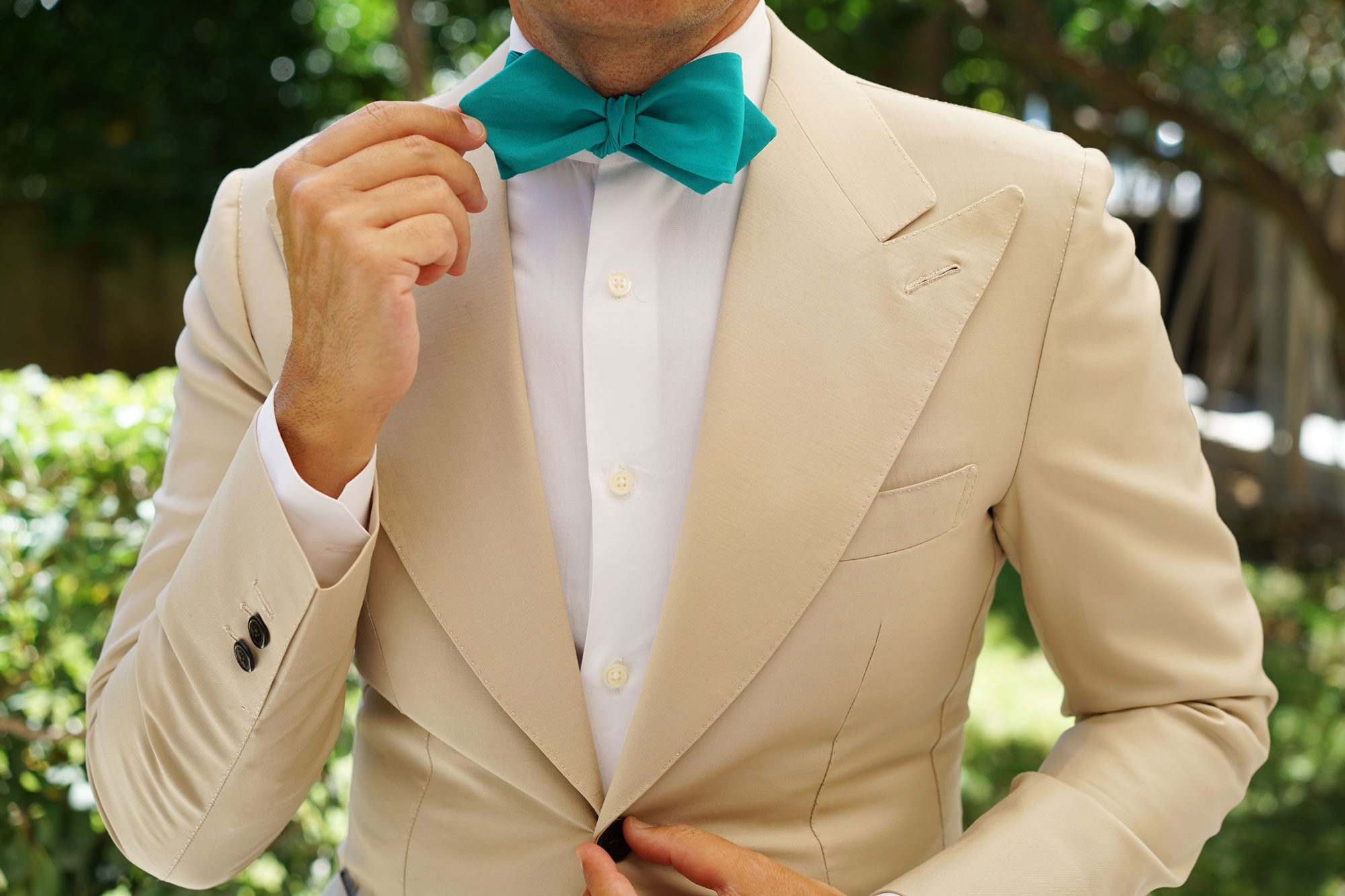 Green Teal Cotton Self Tie Diamond Bow Tie