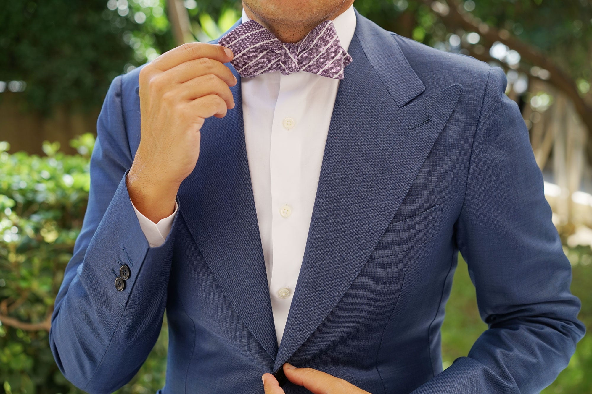 Tyrian Linen Purple Pinstripe Diamond Self Bow Tie