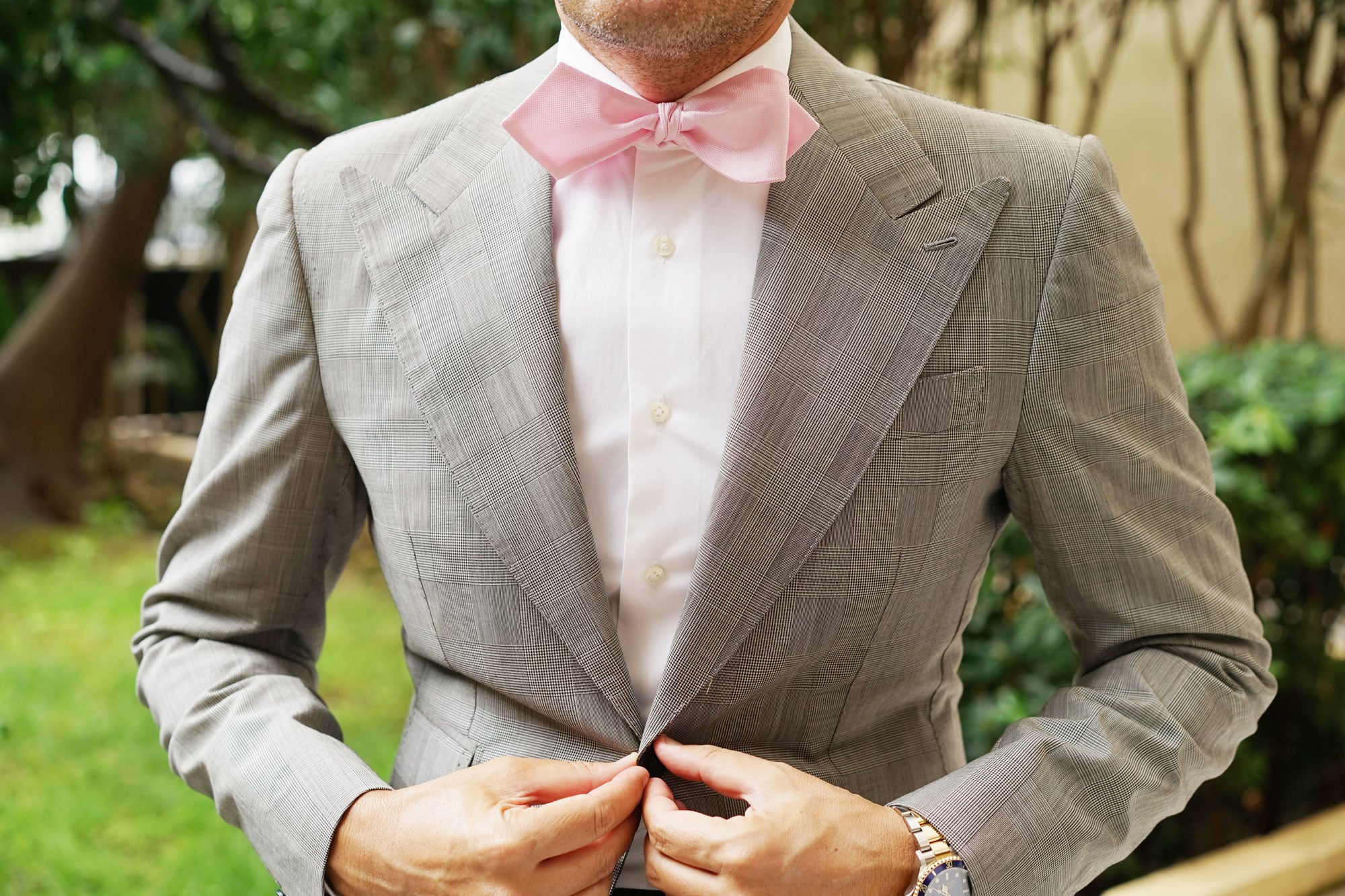 Baby Pink Self Tie Diamond Tip Bow Tie