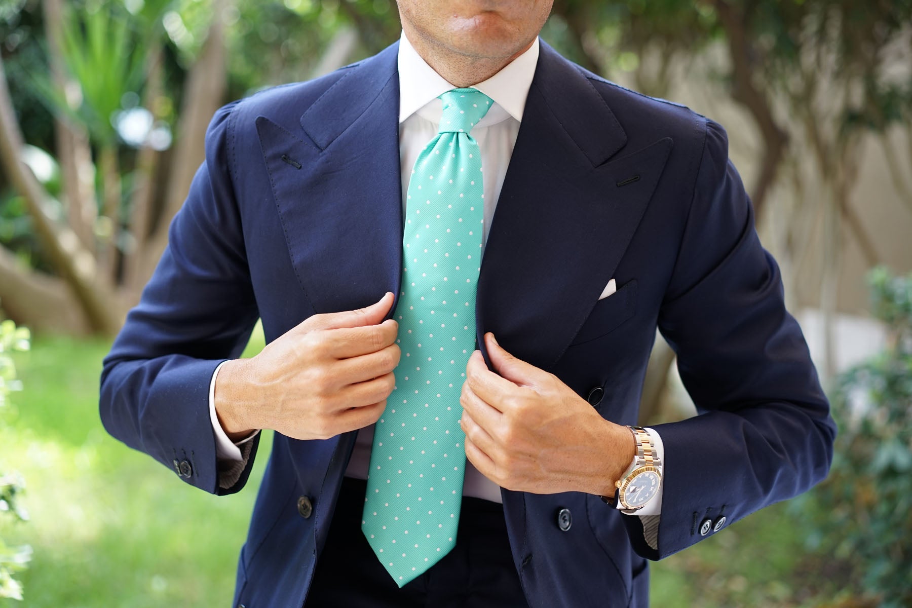 Seafoam Green with White Polka Dots Necktie