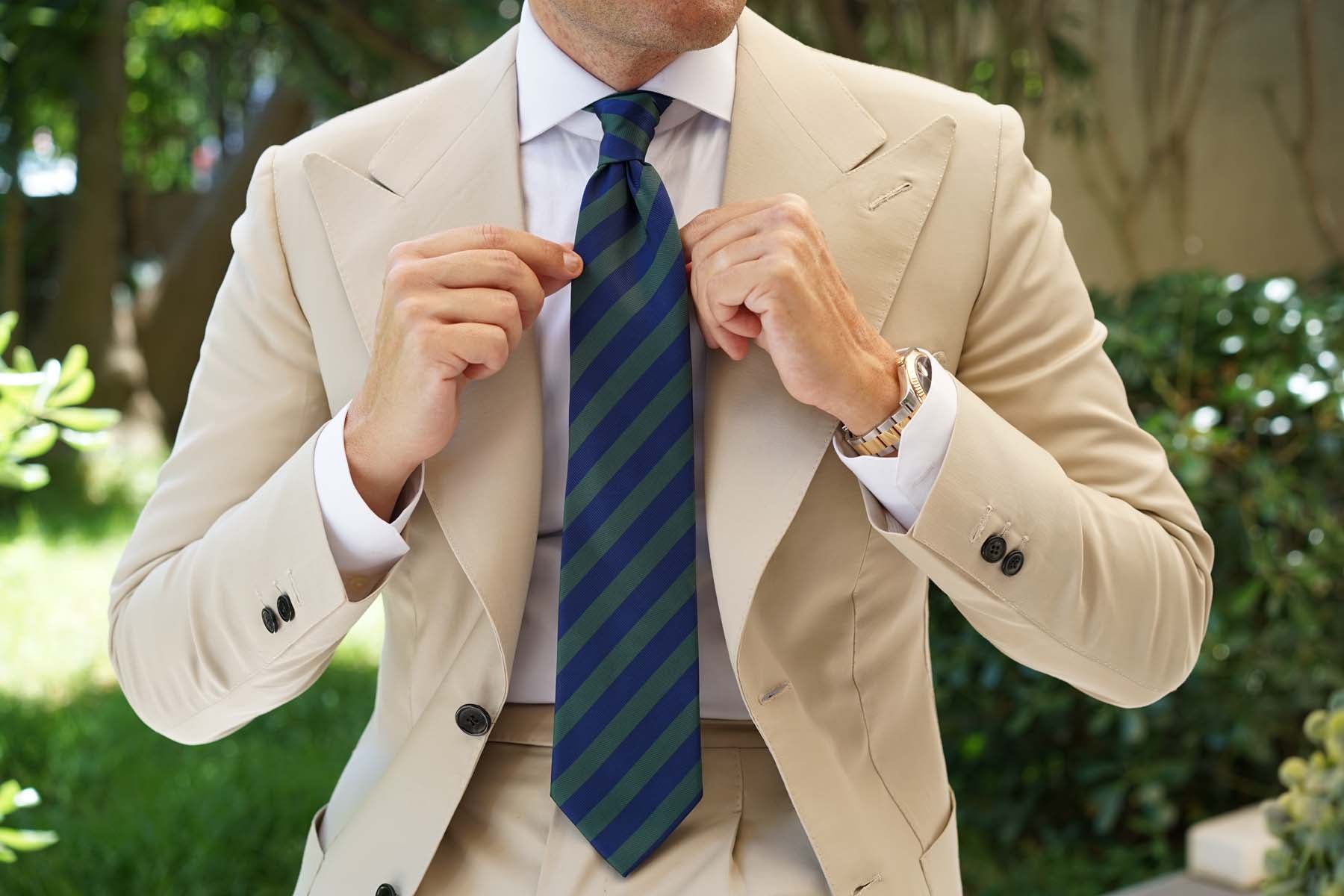 Oxford Blue & Dark Green Striped Necktie