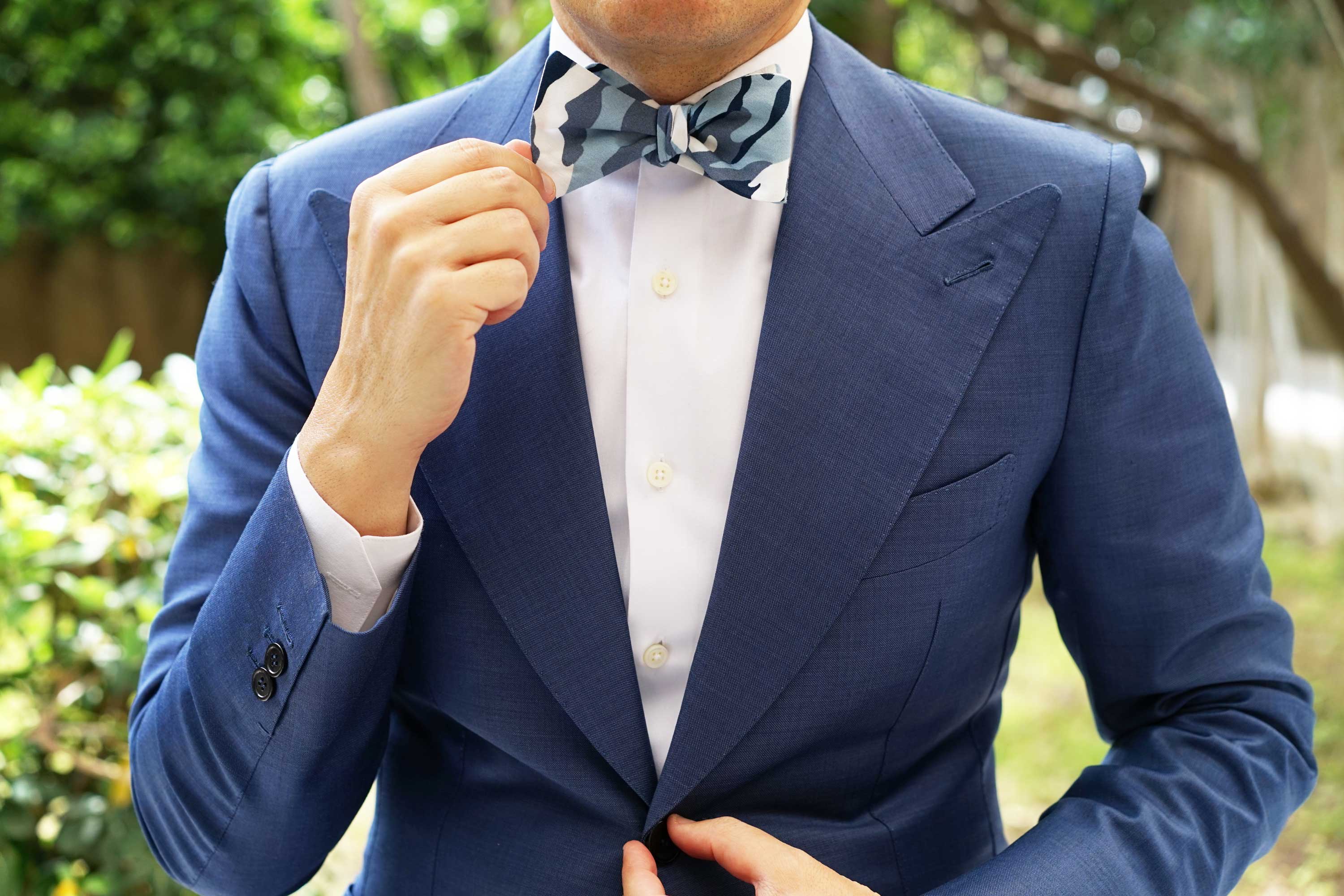 Sea Blue Camo Self Bow Tie