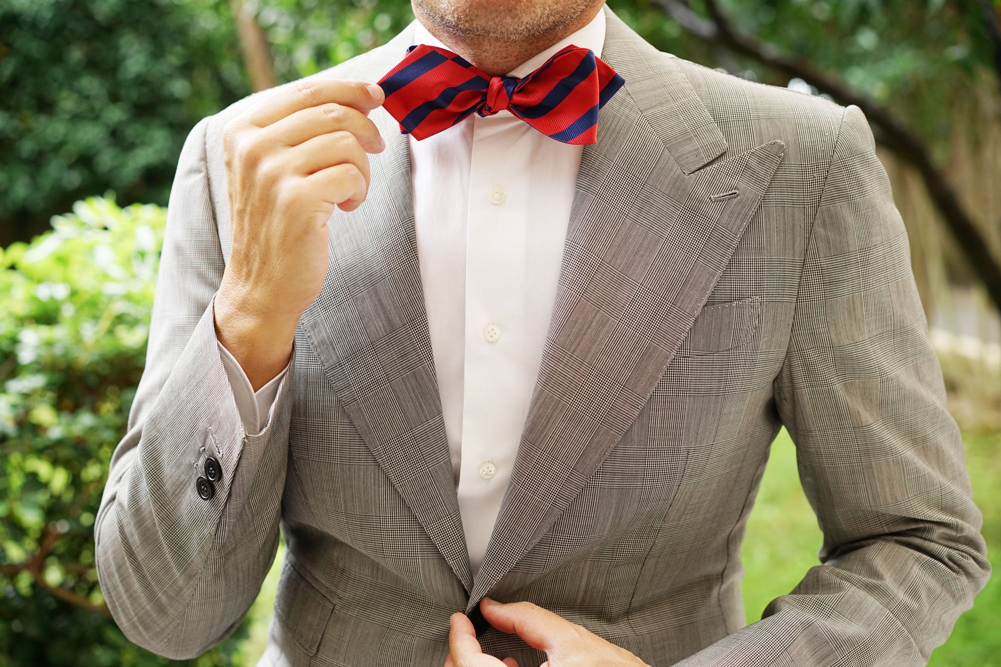 Red and Navy Blue Striped Self Tie Diamond Tip Bow Tie