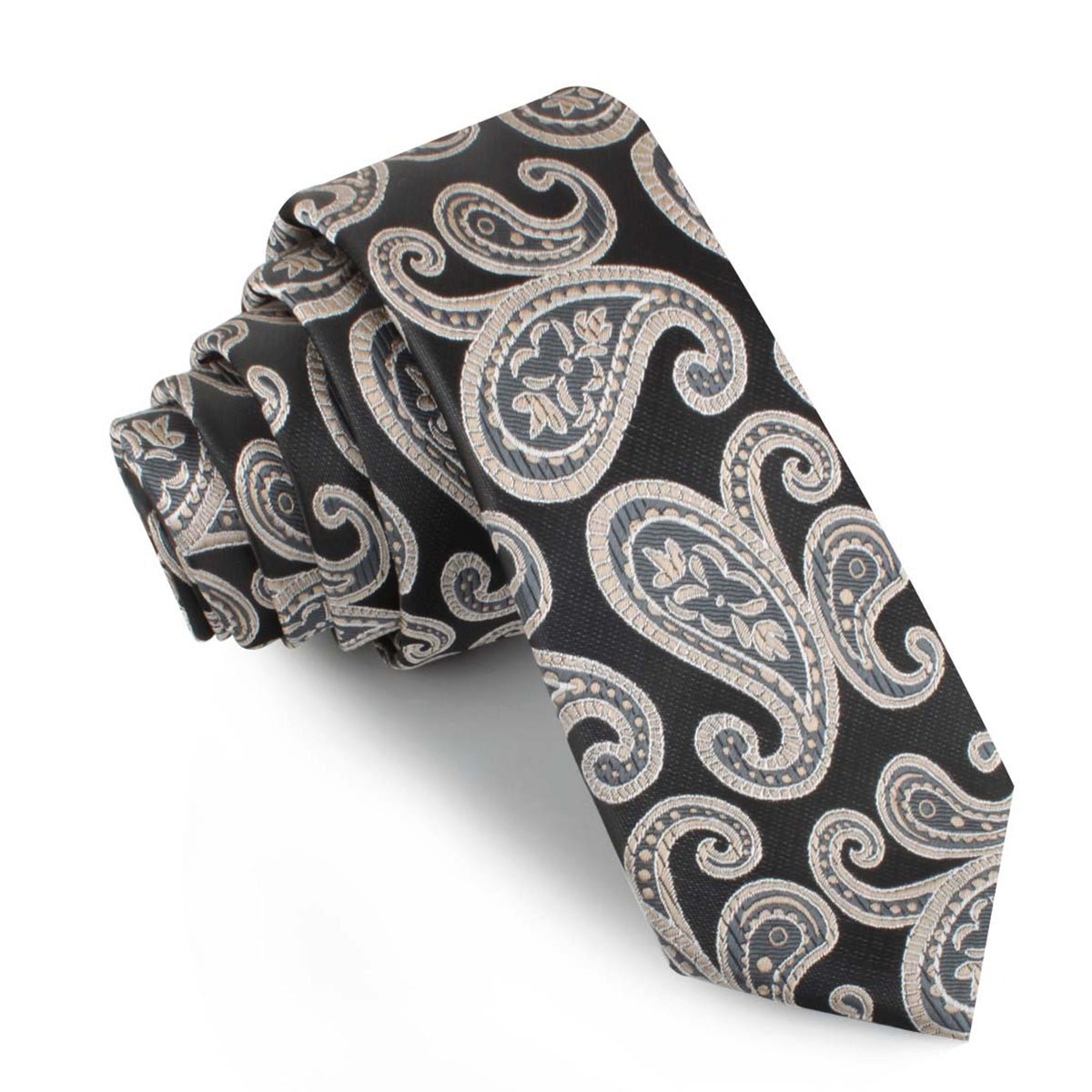 King of Persia Black Paisley Skinny Tie