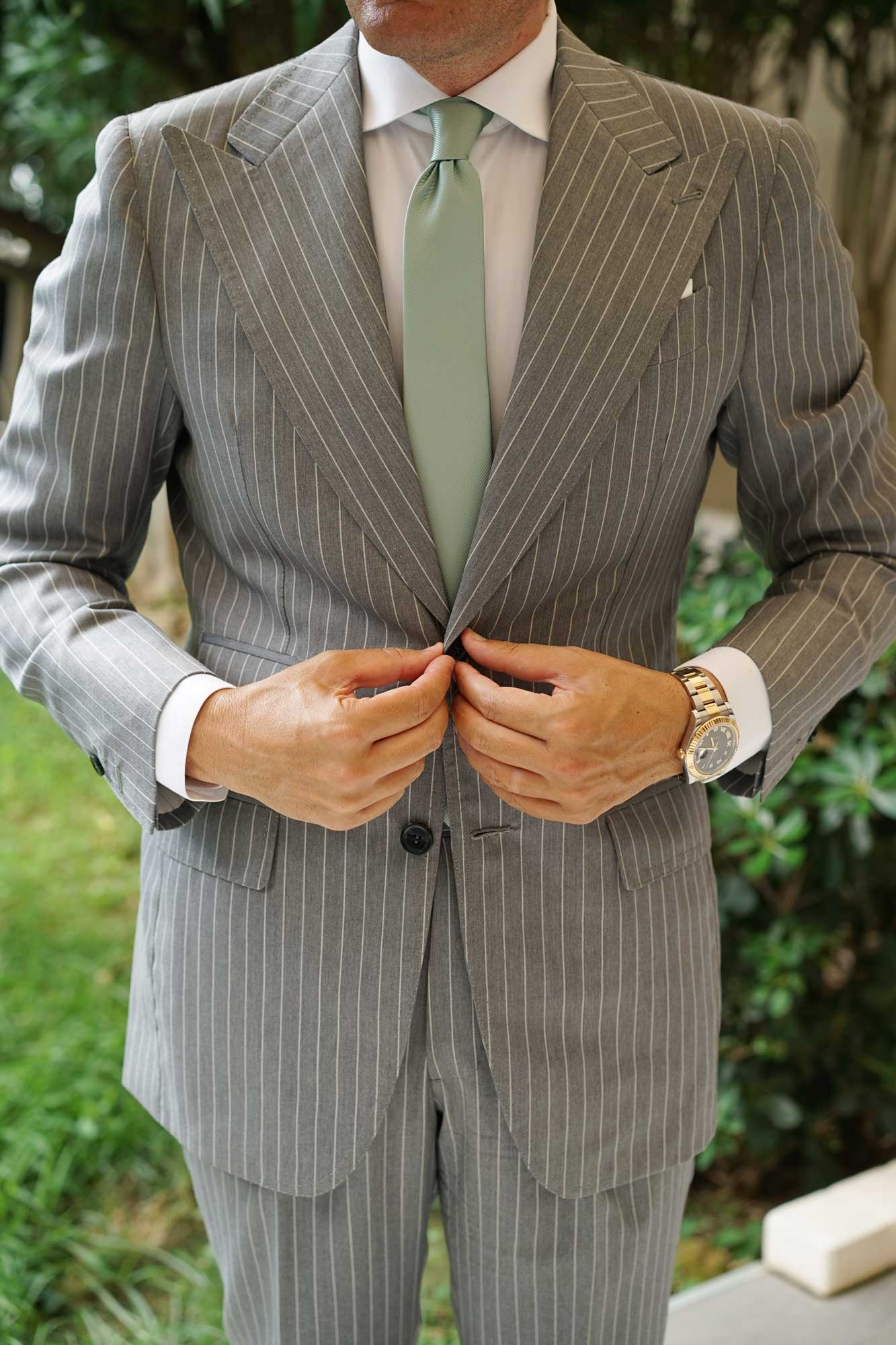 Sage Green Twill Skinny Tie