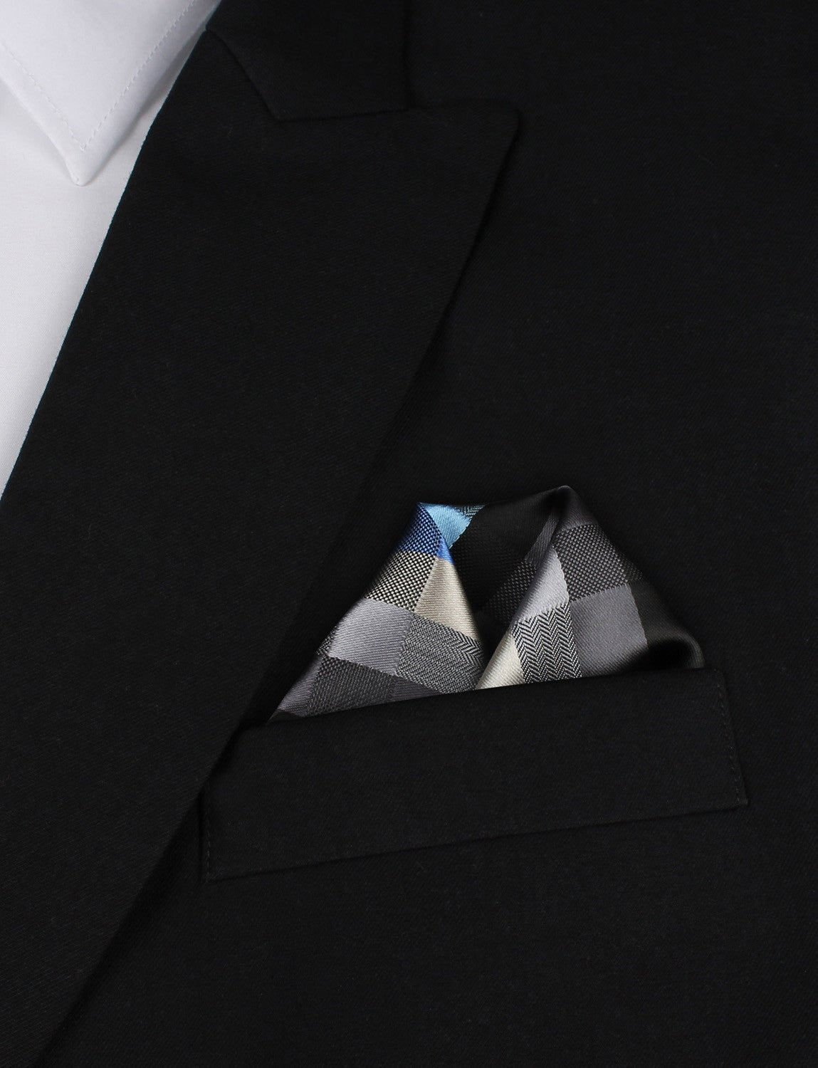 Black Grey Silver Blue Pattern Pocket Square