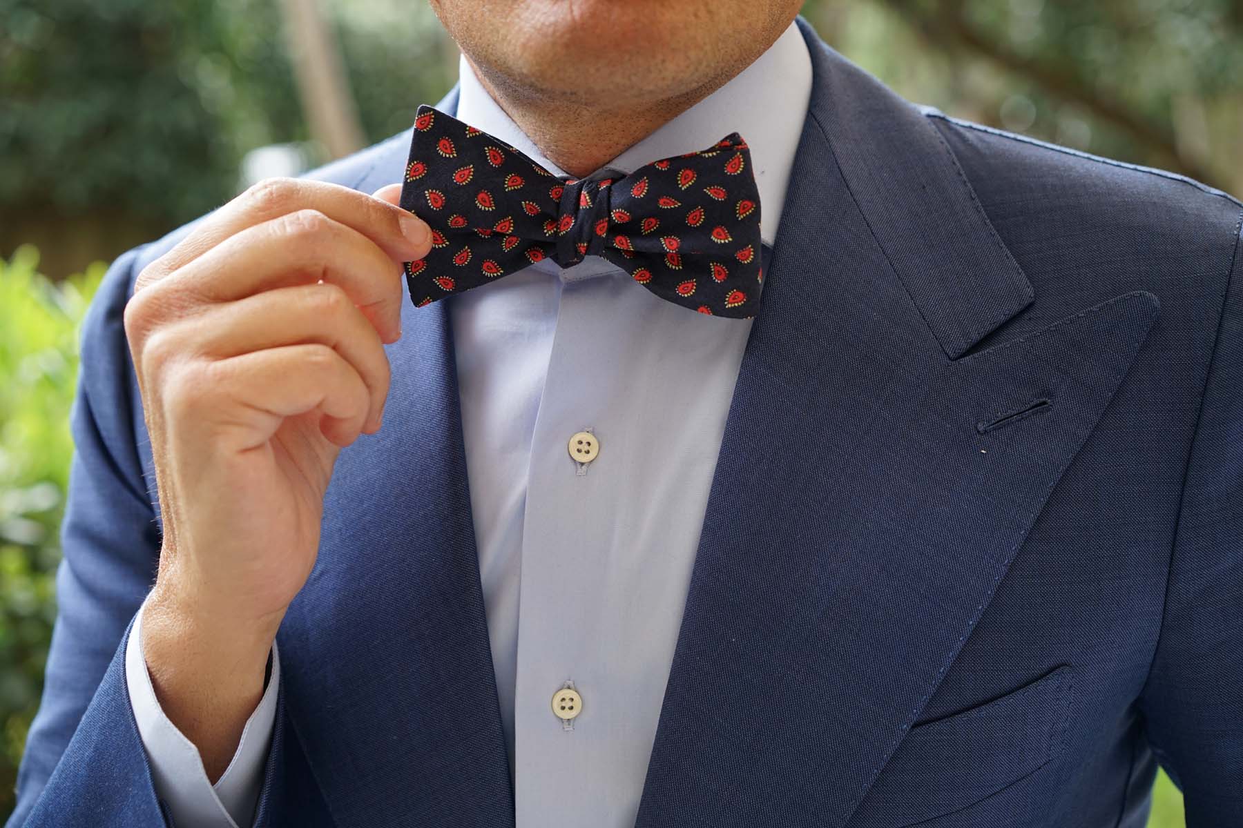 Milano Navy Blue Paisley Self Bow Tie