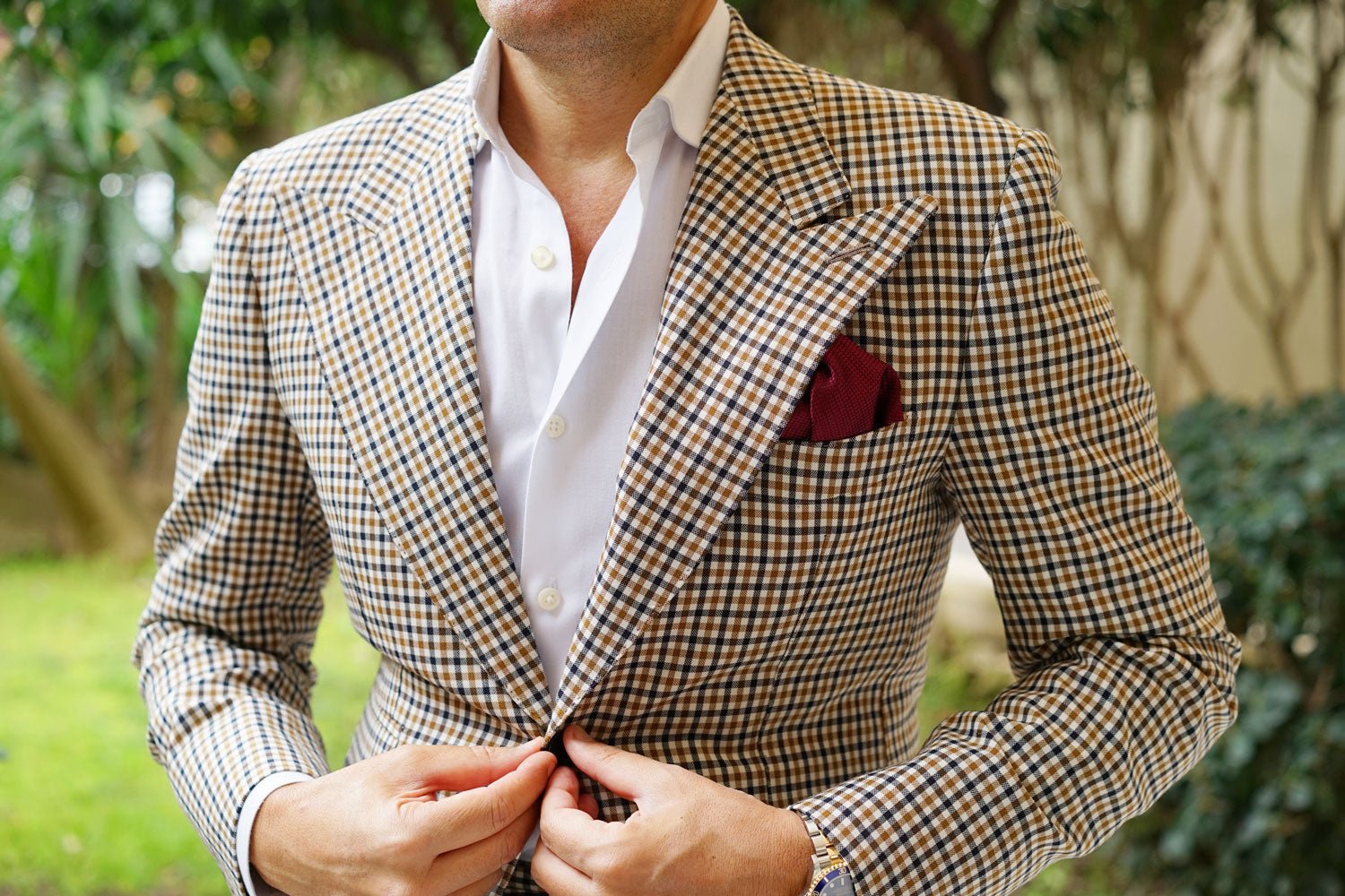 Metallic Maroon Oxford Weave Pocket Square