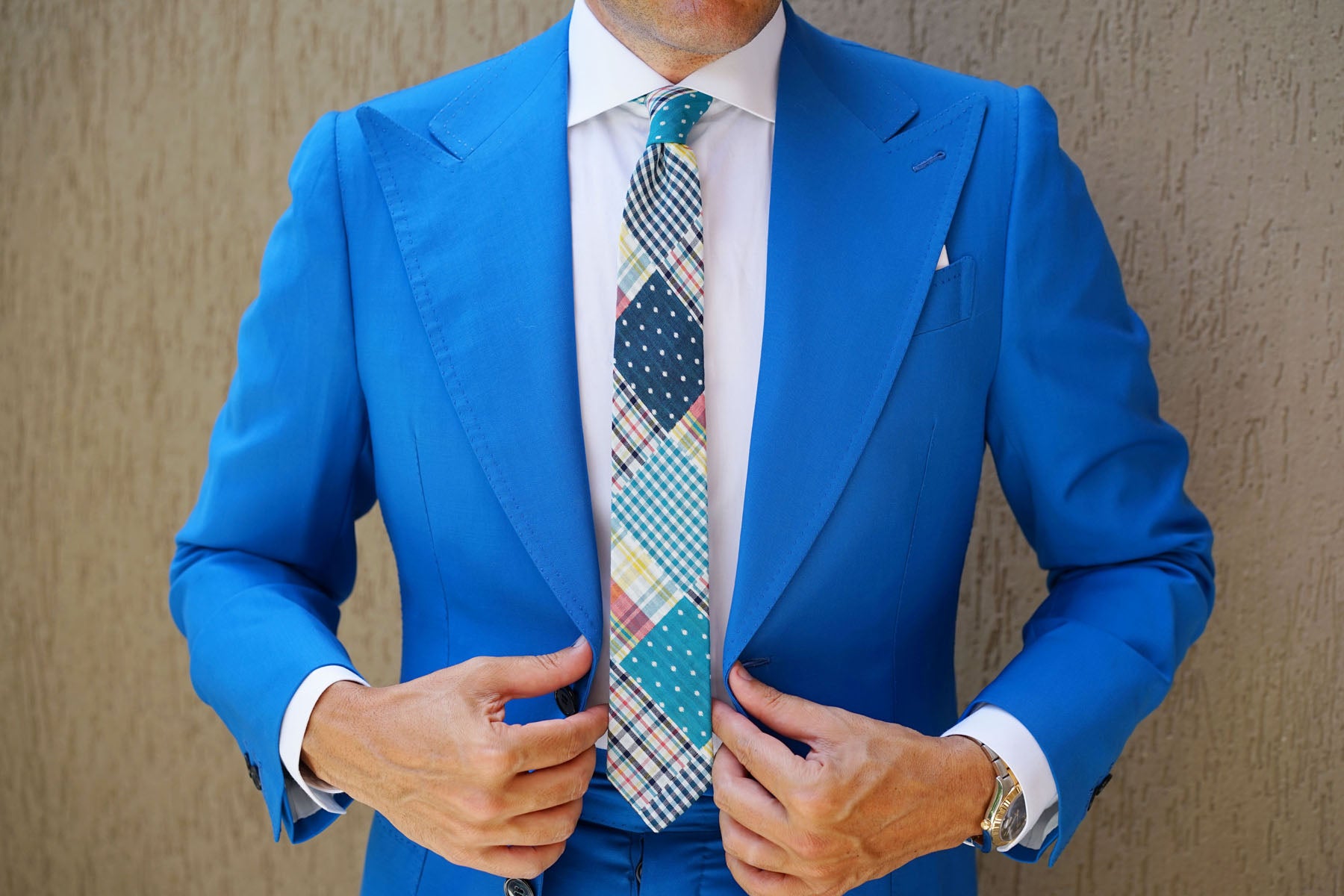 Plaid Blue Gingham Cotton Polka Dot Skinny Tie