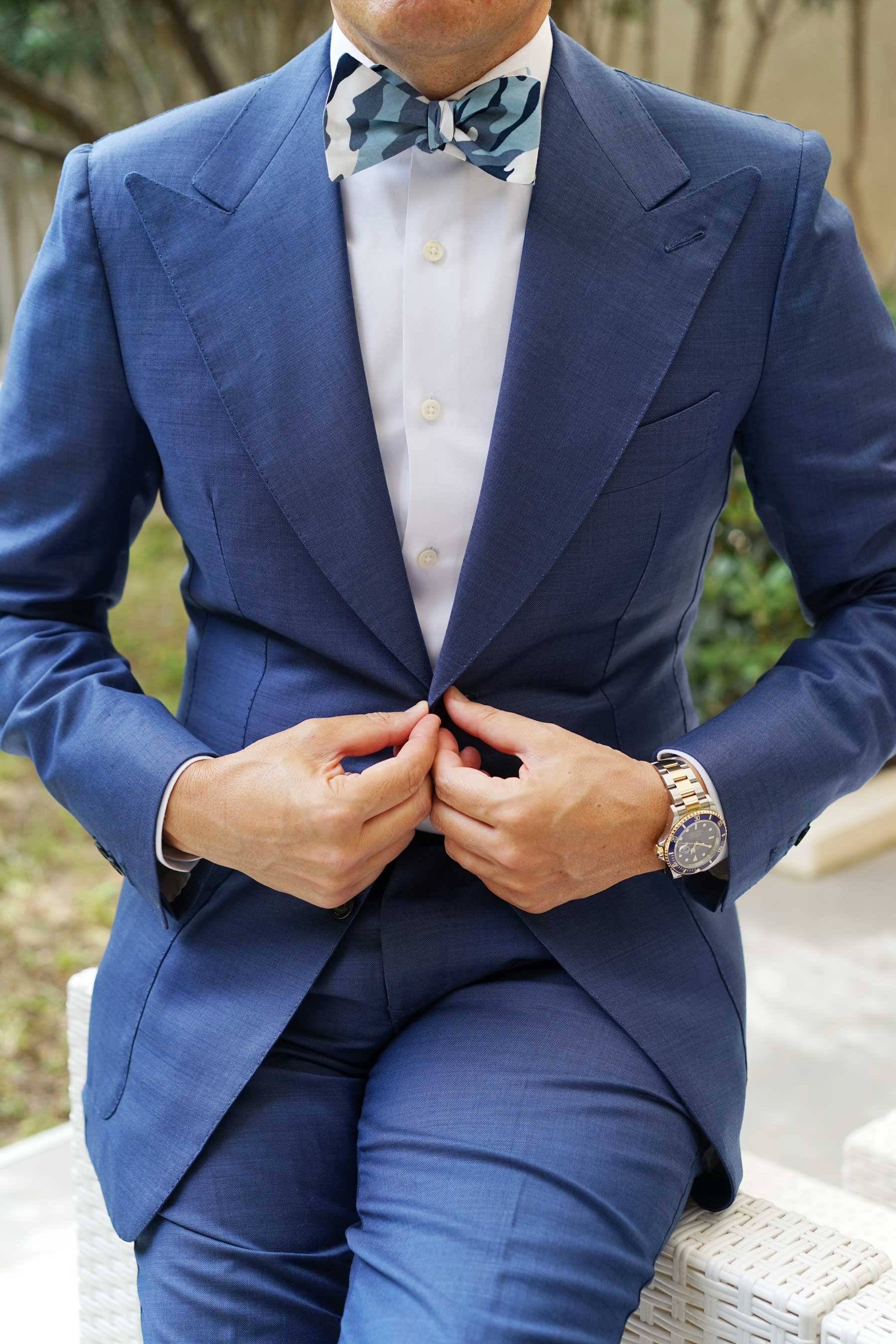 Sea Blue Camo Self Bow Tie