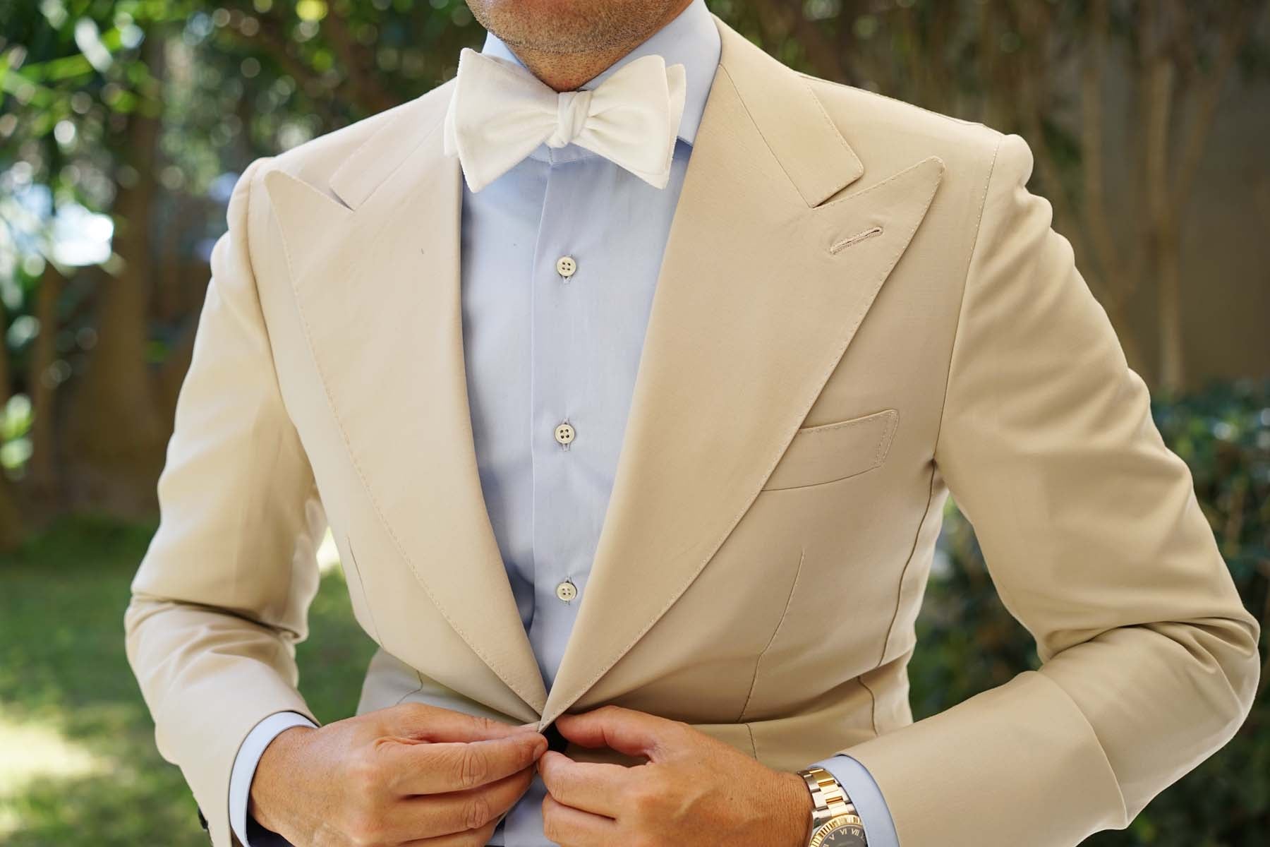 White Velvet Self Bow Tie