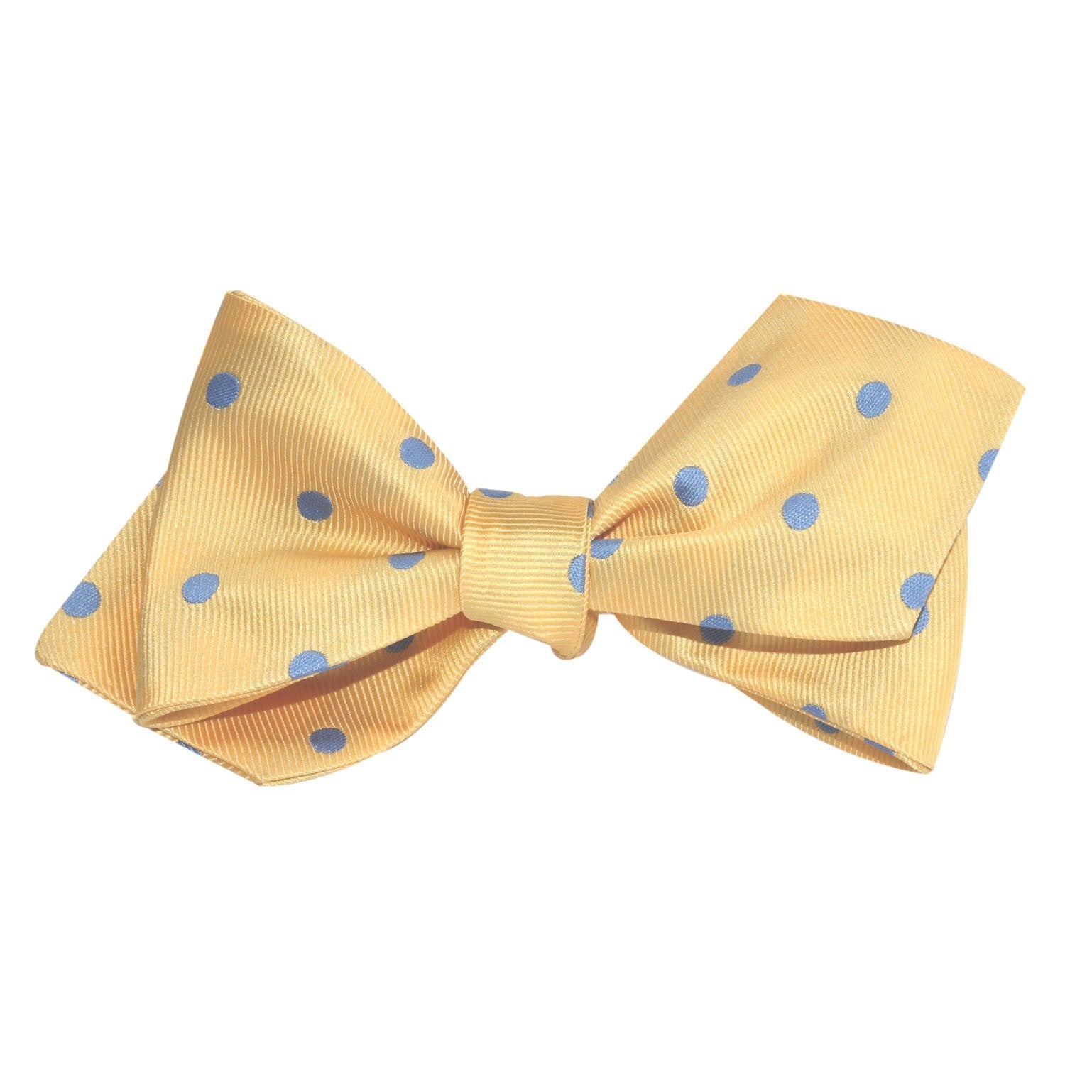 Yellow with Light Blue Polka Dots Self Tie Diamond Tip Bow Tie