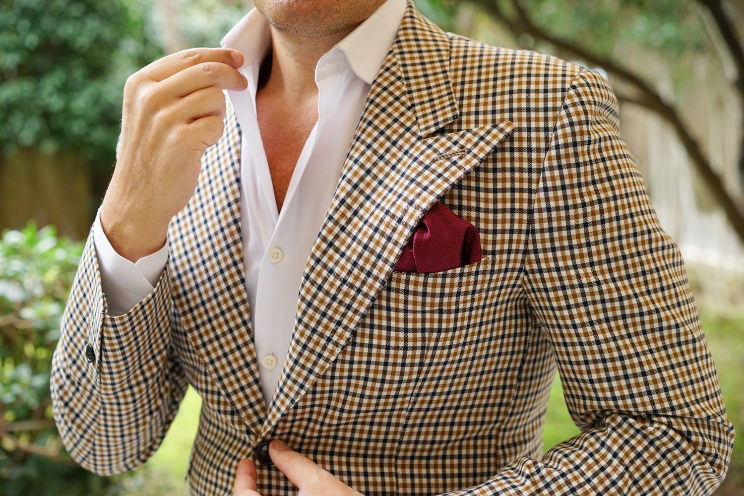 Metallic Maroon Oxford Weave Pocket Square