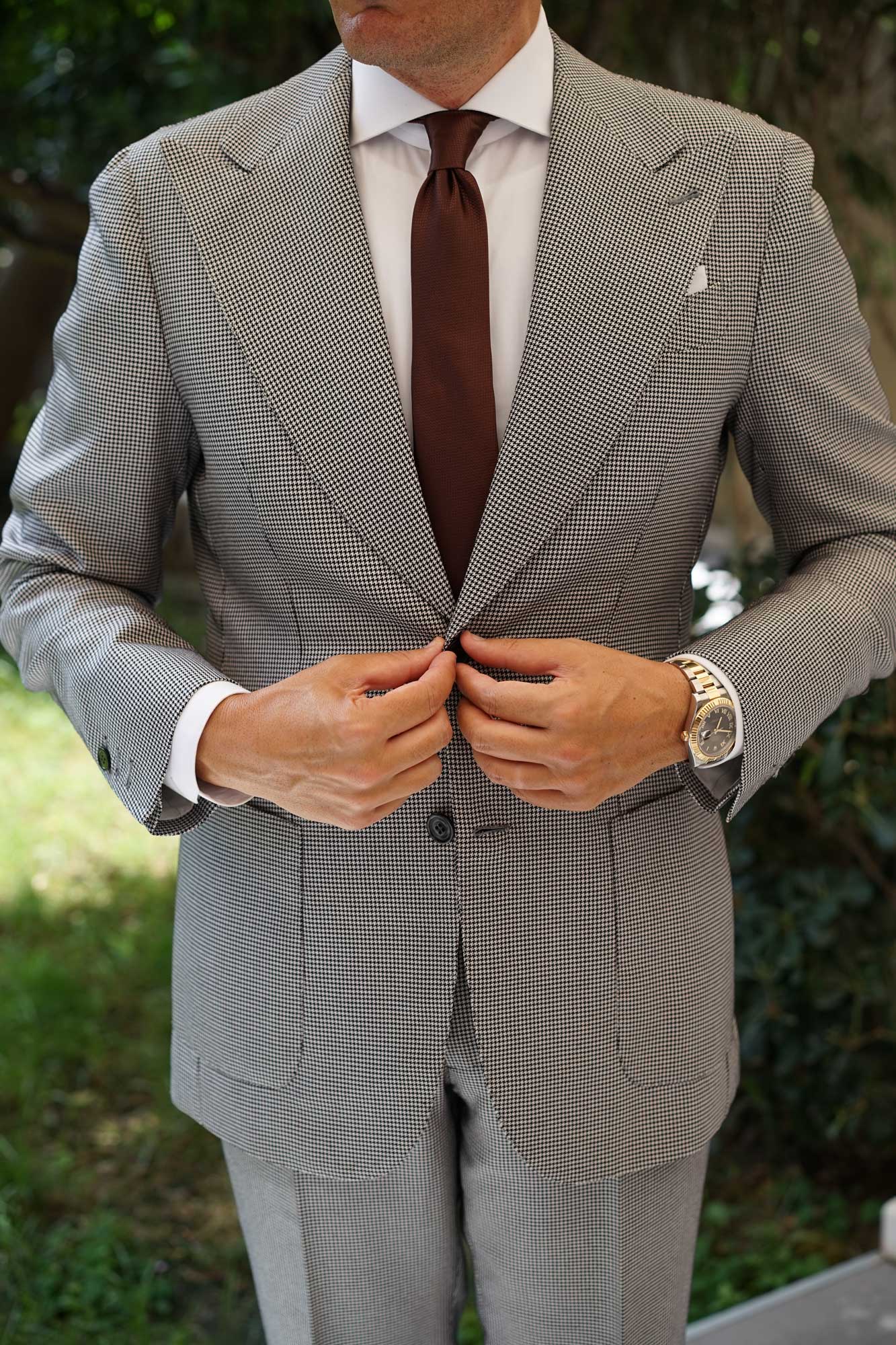 Dark Brown Basket Weave Skinny Tie