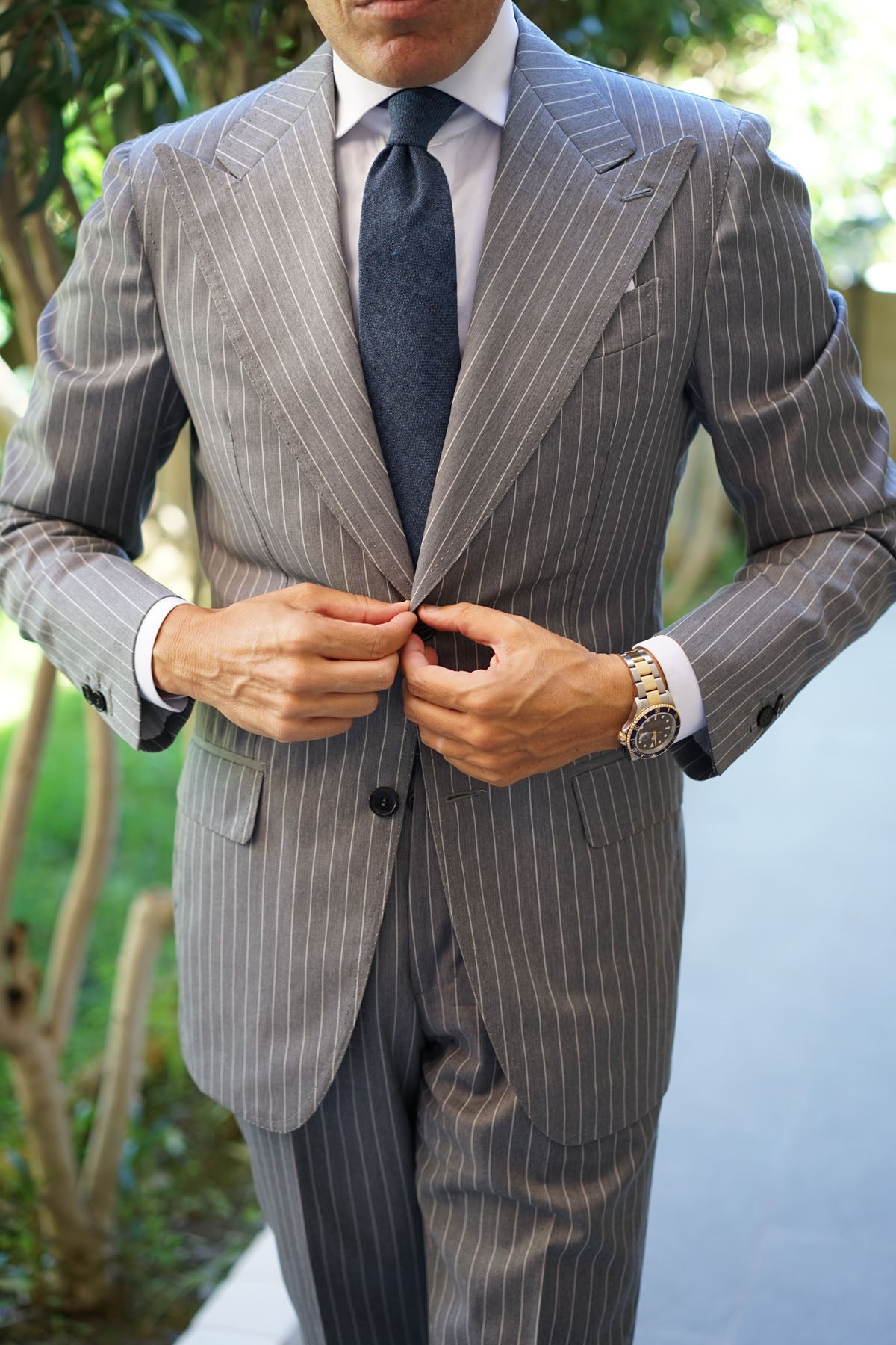 Blue & Black Textured Linen Blend Tie