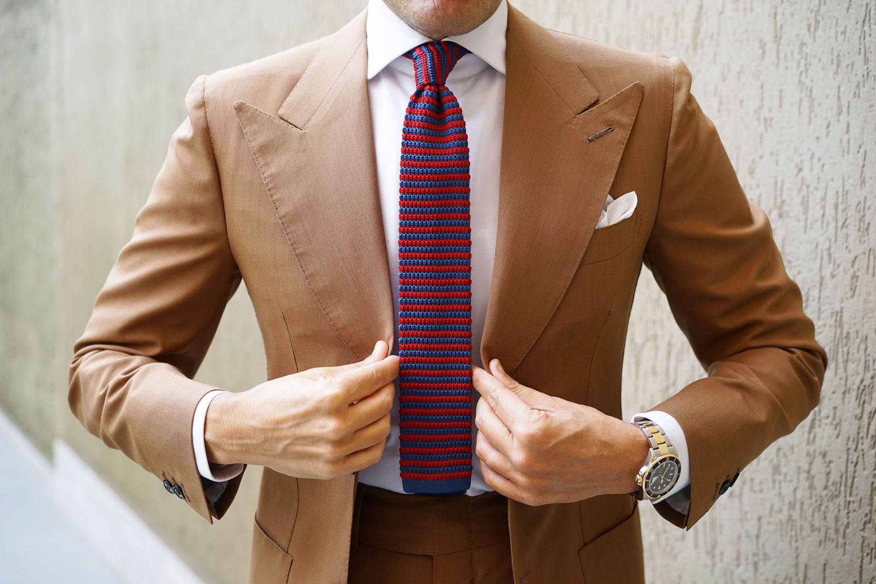 Red & Blue Stripes Knitted Tie