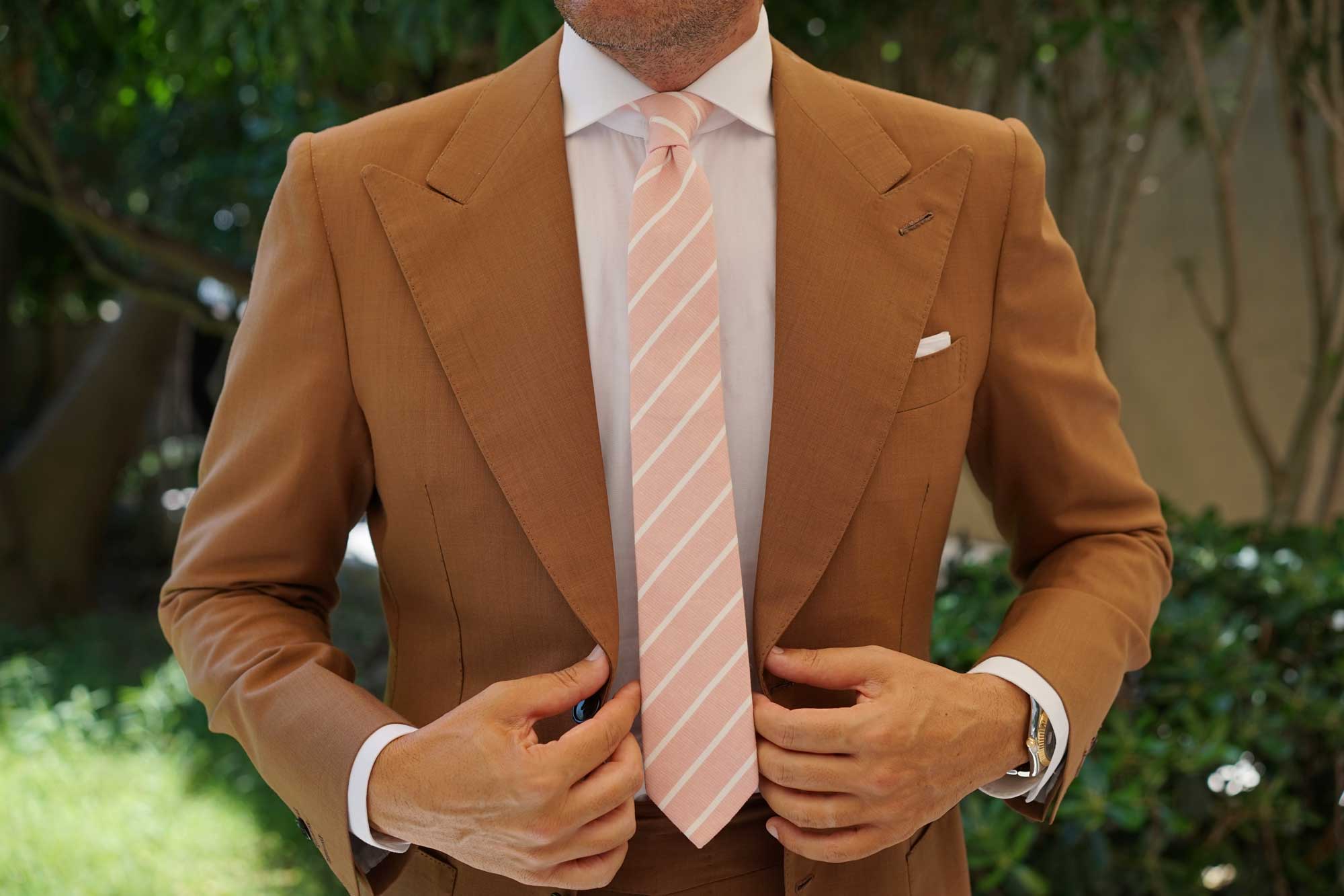 Santorini Pink Blush Striped Linen Skinny Tie