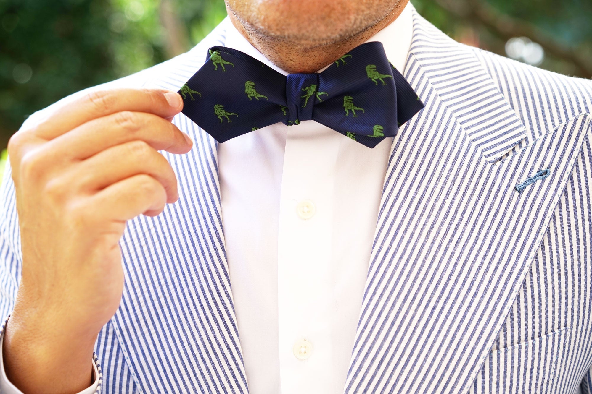 Green T-Rex Dinosaur Diamond Self Bow Tie