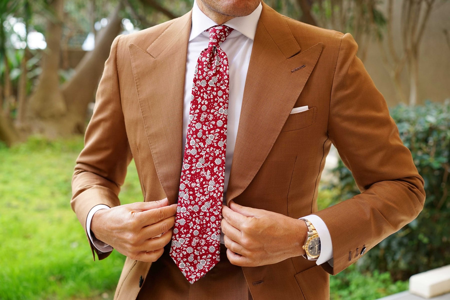 Shizuoka Merlot Red Floral Necktie