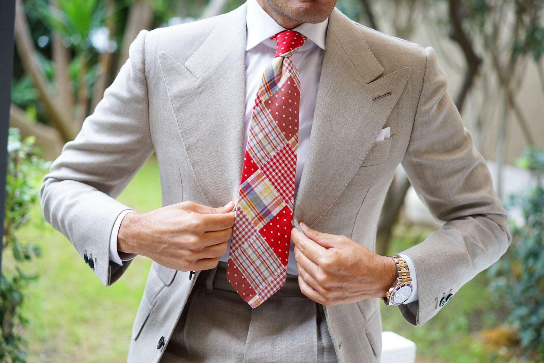 Plaid Red Gingham Cotton Polka Dot Necktie