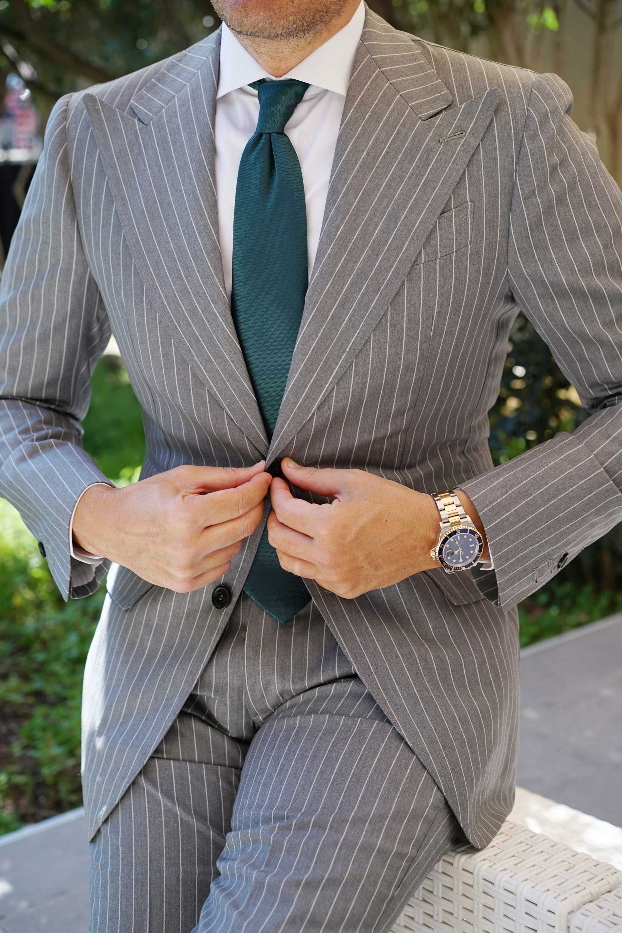 Dark Green Herringbone Necktie