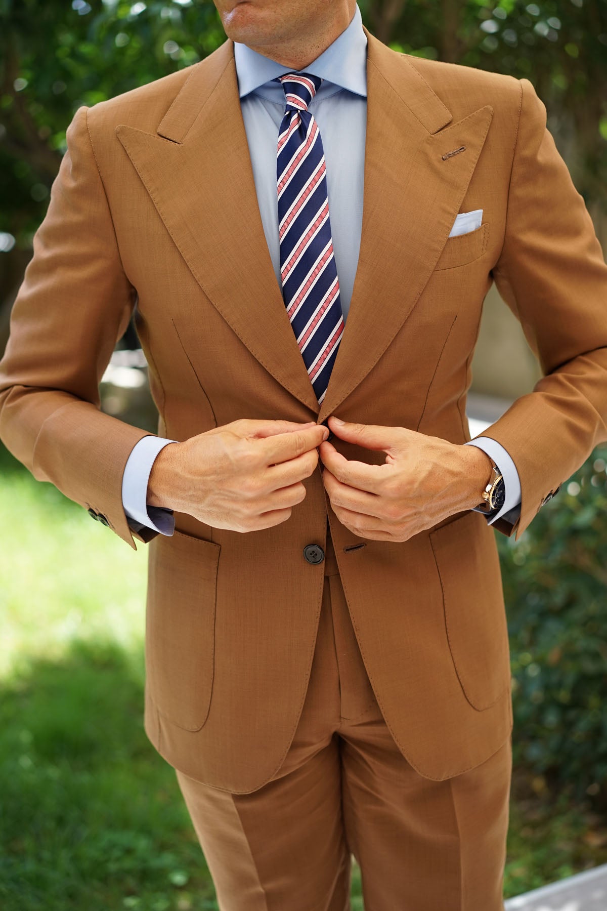 Navy Blue Skinny Tie with Red Stripes