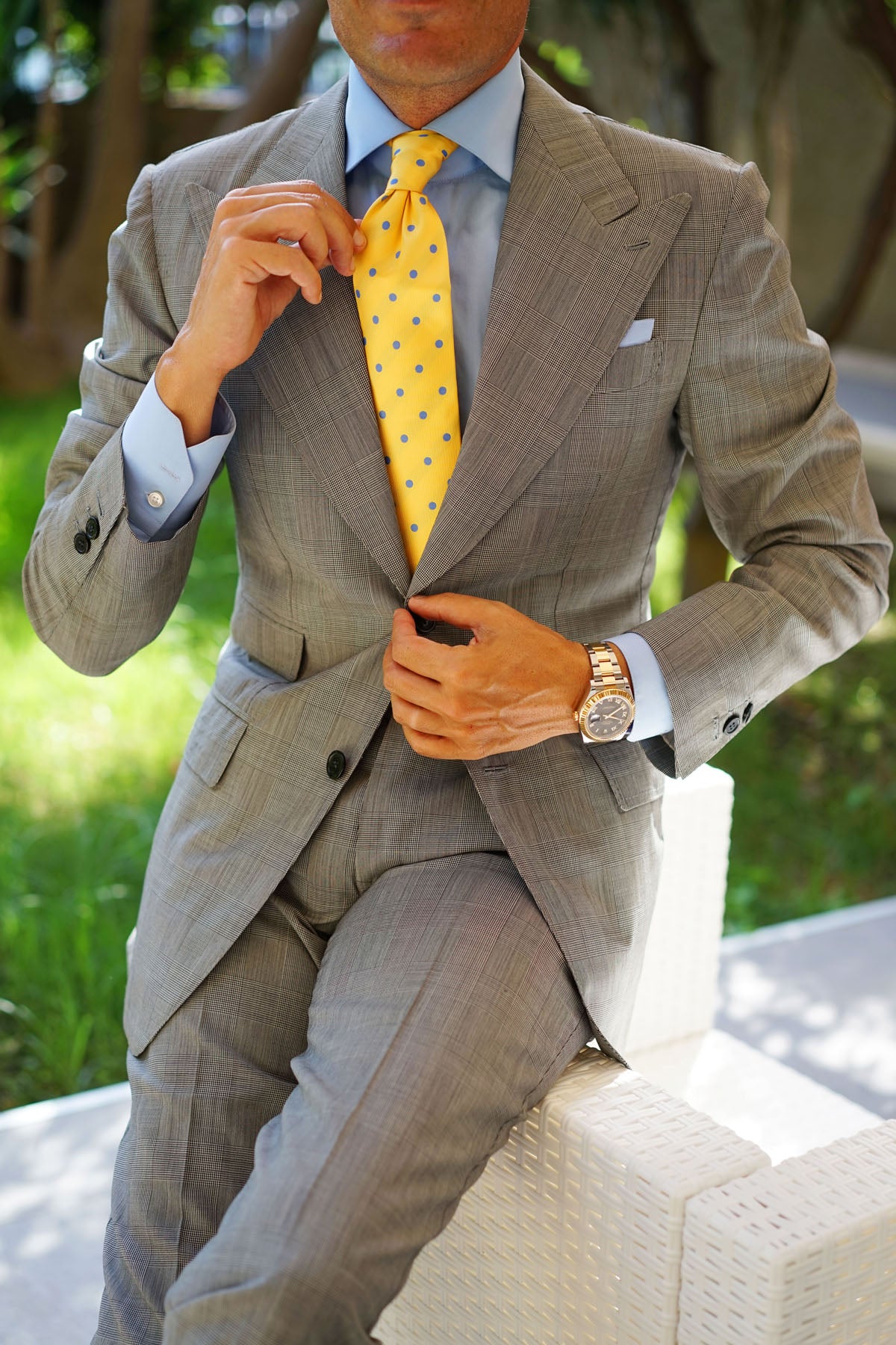 Yellow Tie with Light Blue Polka Dots