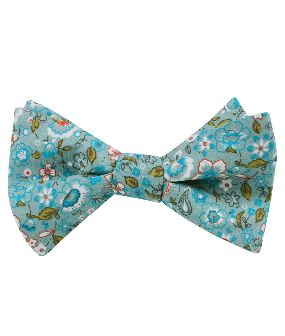 Japanese Sage Green Floral Self Bow Tie